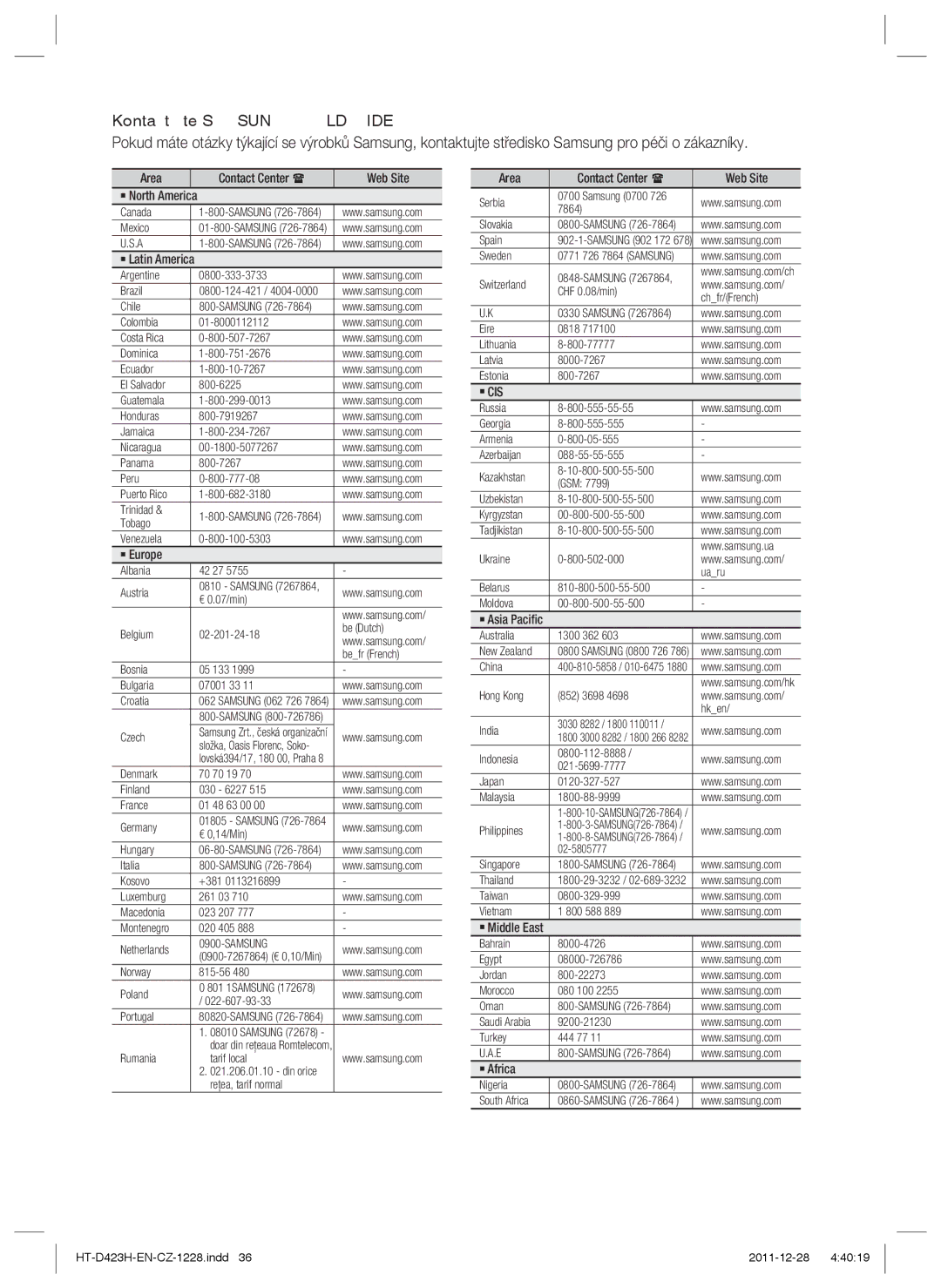 Samsung HT-D423H/XE, HT-D423H/EN manual ` Cis 