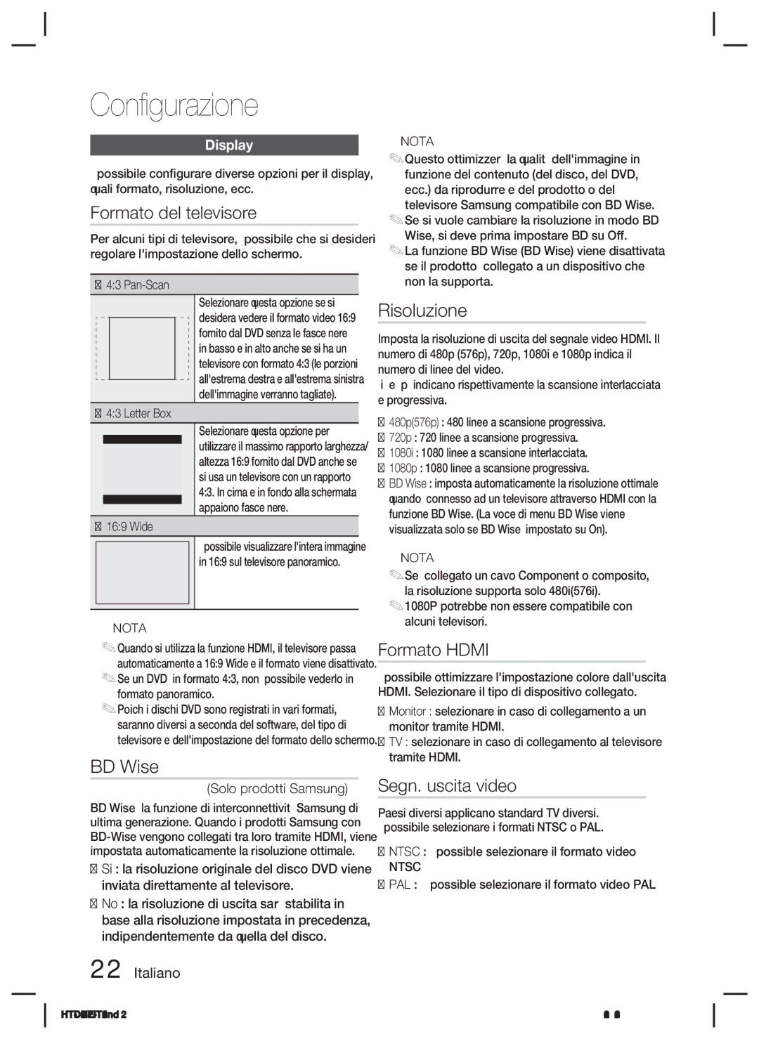 Samsung HT-D423H/XN, HT-D423H/EN, HT-D423H/ZF Formato del televisore, Risoluzione, Formato Hdmi, Segn. uscita video, Ntsc 