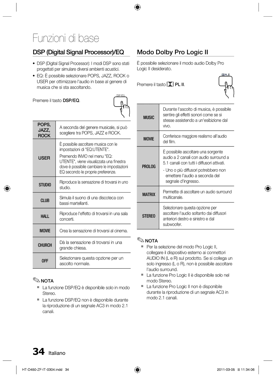 Samsung HT-D455, HT-D450, HT-D453 user manual Modo Dolby Pro Logic 