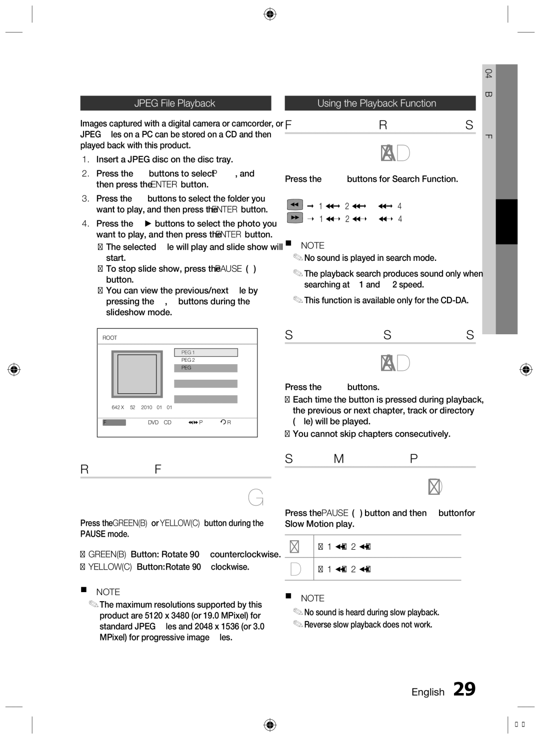 Samsung HT-D453, HT-D450, HT-D455 Forward/Reverse Search, Skipping Scenes/Songs, Rotate Function, Slow Motion Play 