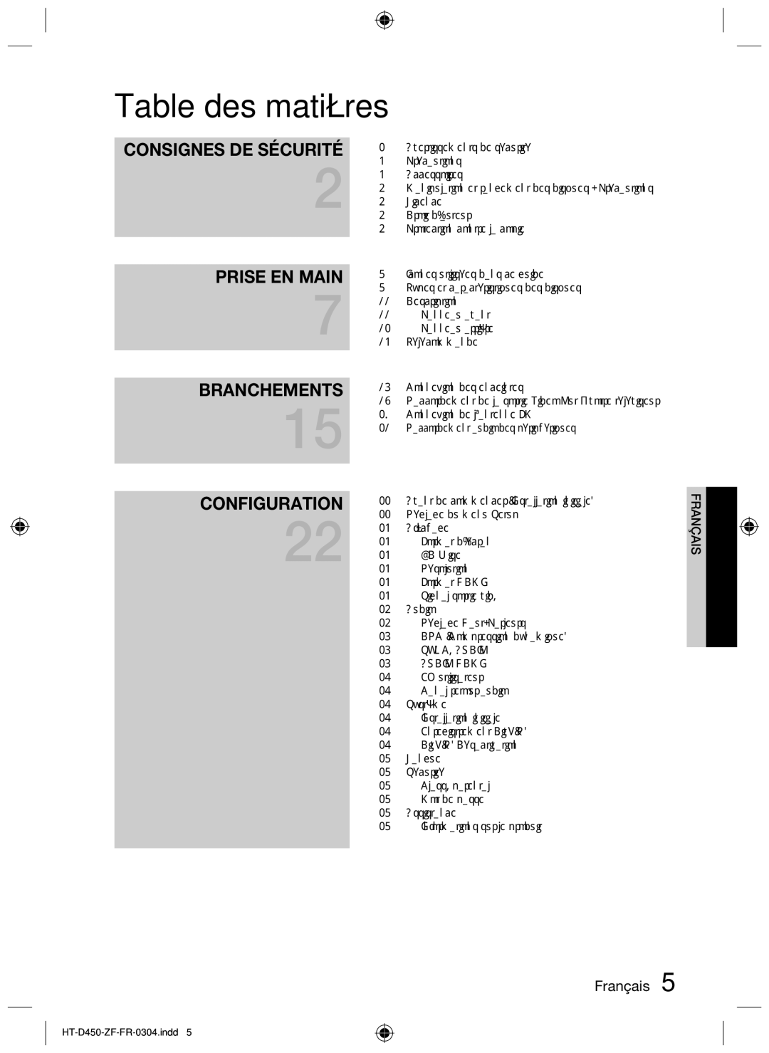 Samsung HT-D453, HT-D450, HT-D455 user manual Table des matières 