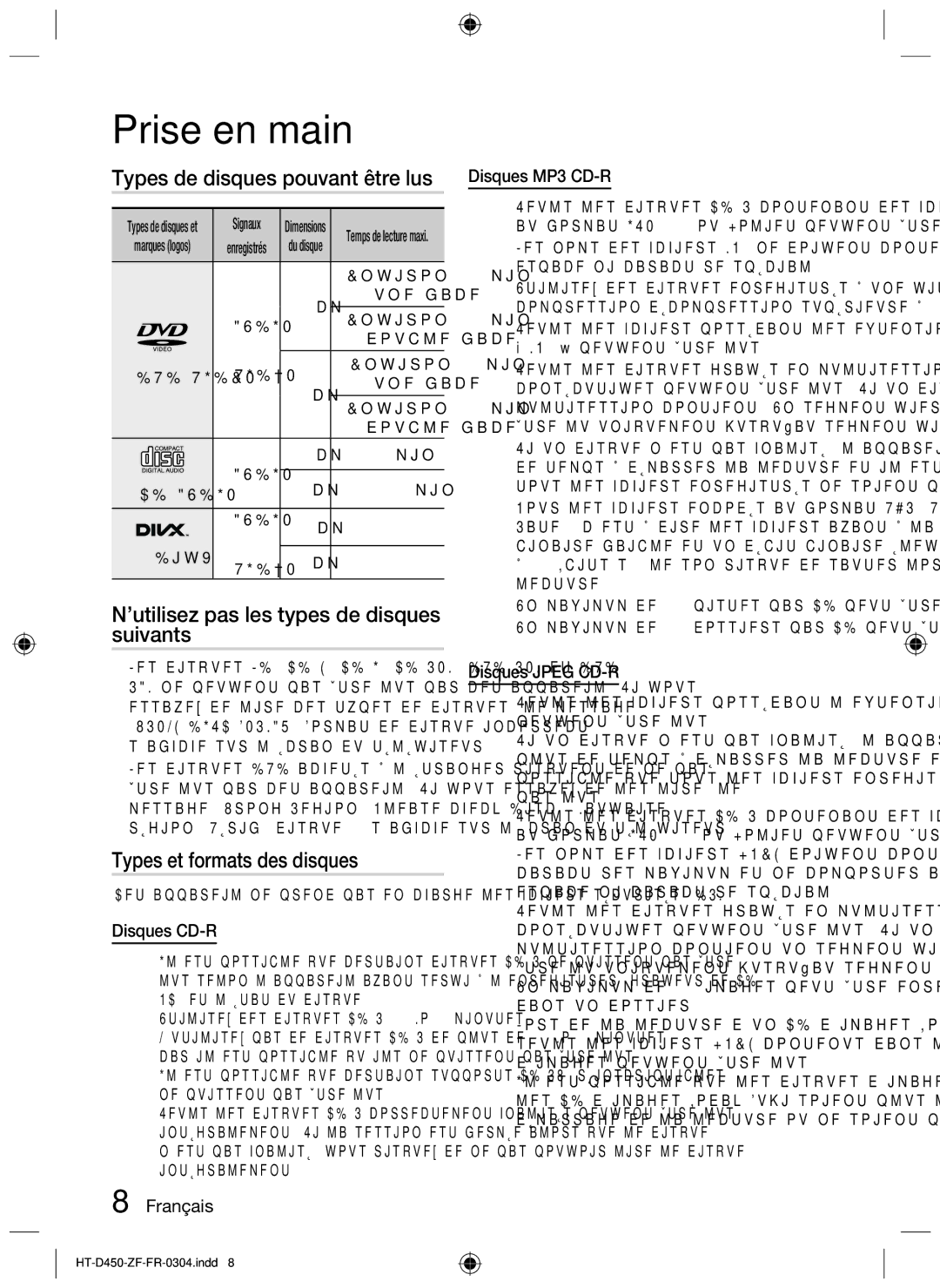 Samsung HT-D453, HT-D450, HT-D455 user manual Types de disques pouvant être lus, ’utilisez pas les types de disques suivants 