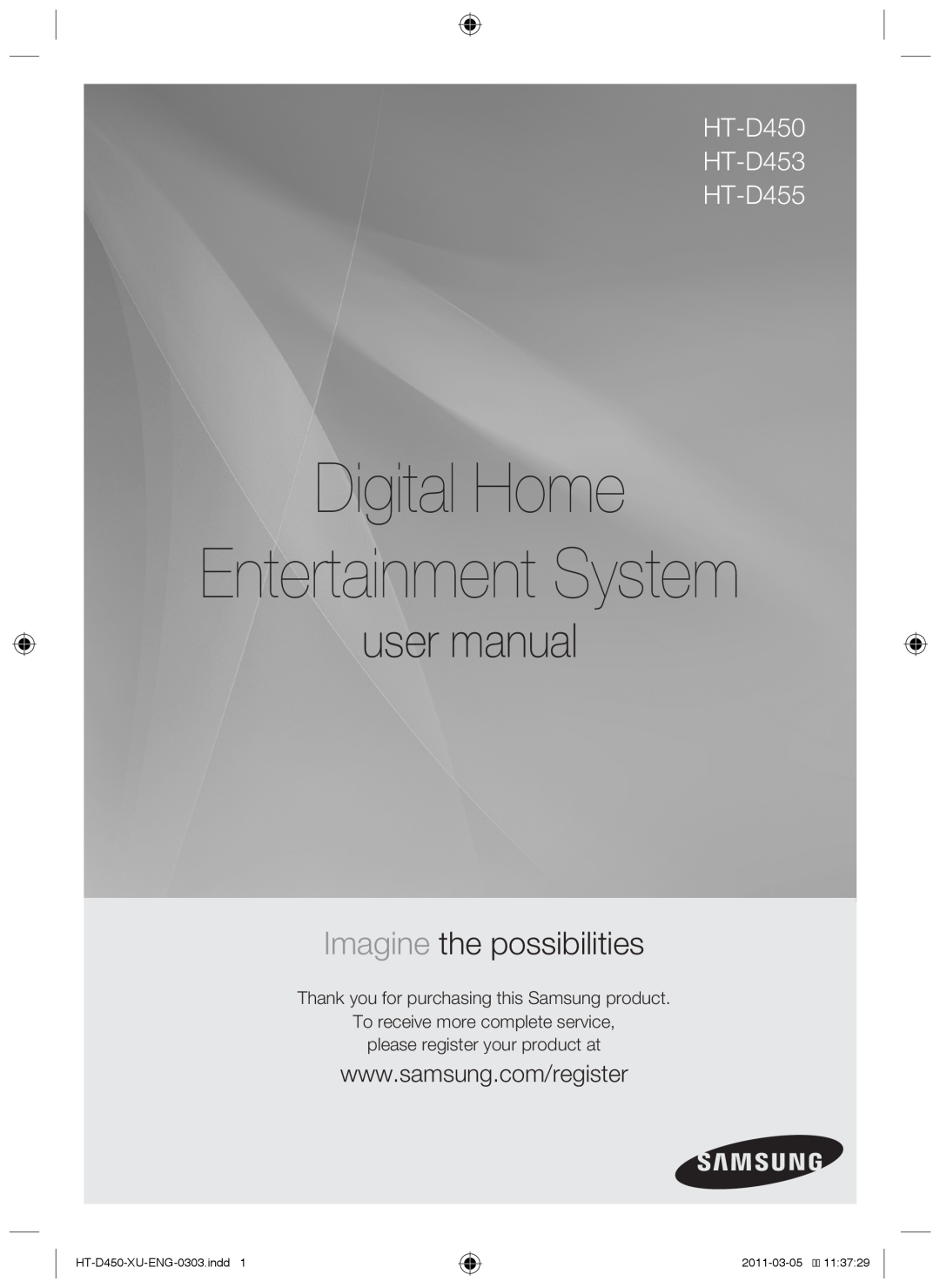 Samsung user manual Digital Home Entertainment System, Imagine the possibilities, HT-D450 HT-D453 HT-D455 