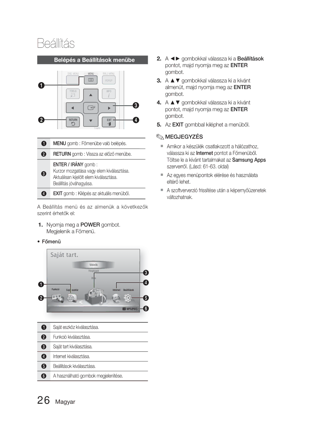 Samsung HT-D4500/XE, HT-D4500/EN, HT-D4550/EN manual Belépés a Beállítások menübe, Pontot, majd nyomja meg az Enter 