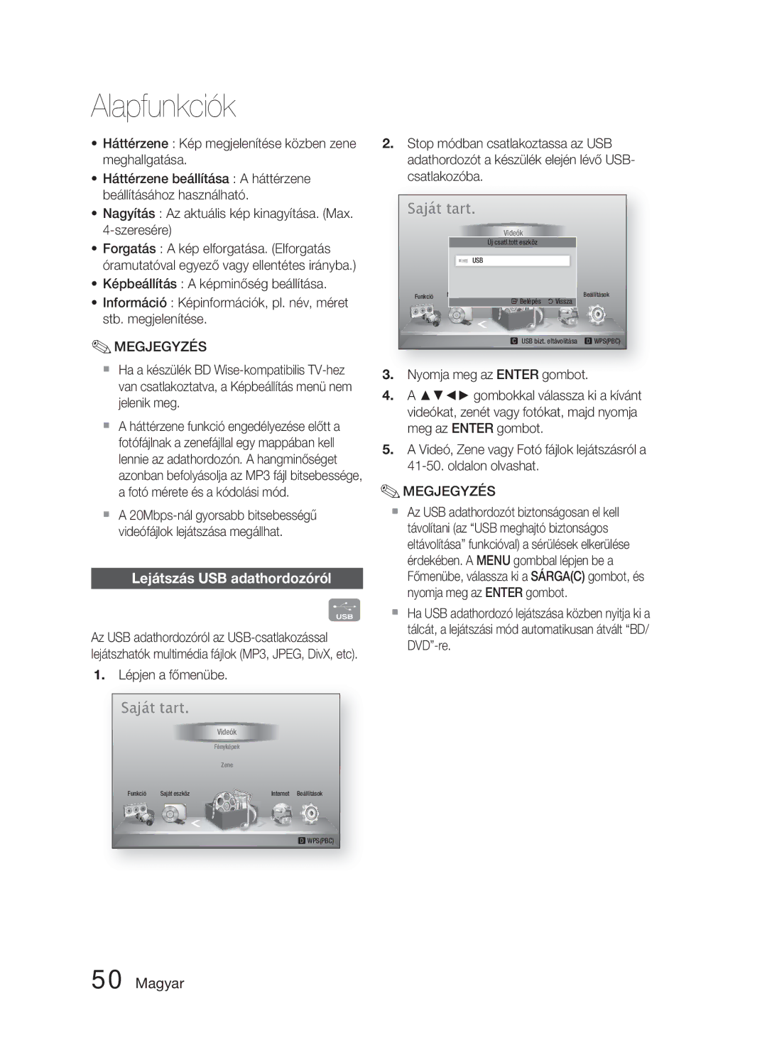 Samsung HT-D4500/XE, HT-D4500/EN, HT-D4550/EN manual Lejátszás USB adathordozóról, Lépjen a főmenübe 