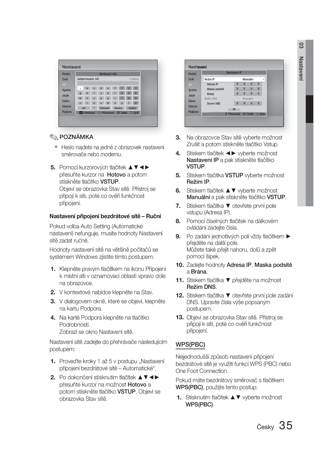 Samsung HT-D4550/EN, HT-D4500/EN manual Nastavení připojení bezdrátové sítě Ruční, Wpspbc 