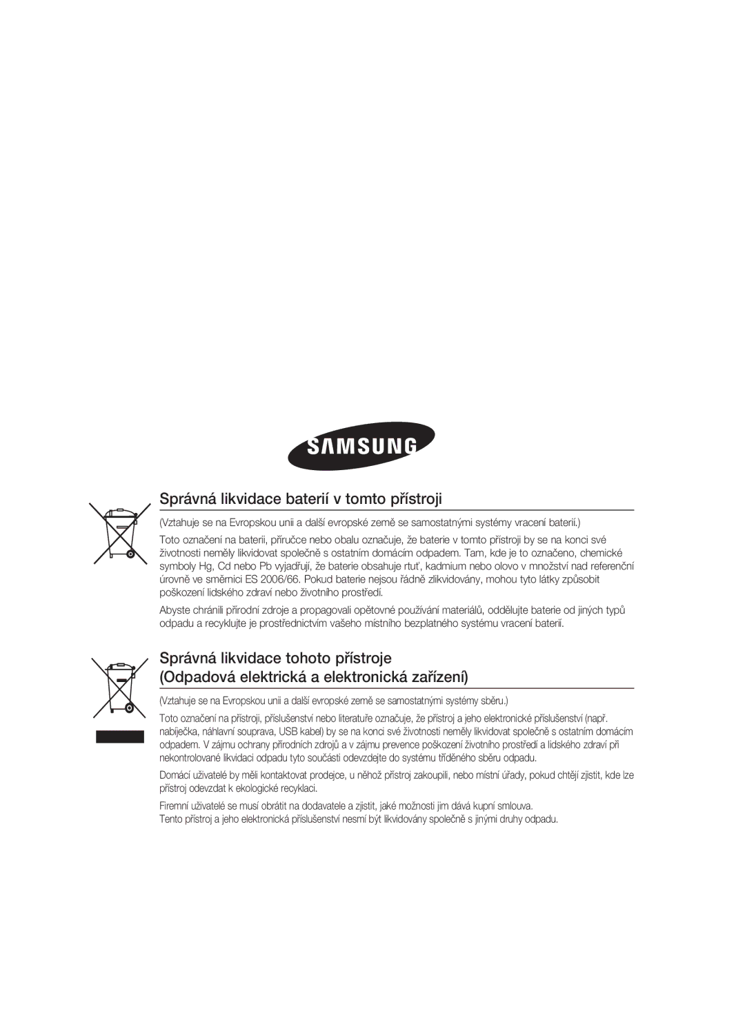 Samsung HT-D4500/EN, HT-D4550/EN manual Správná likvidace baterií v tomto přístroji 