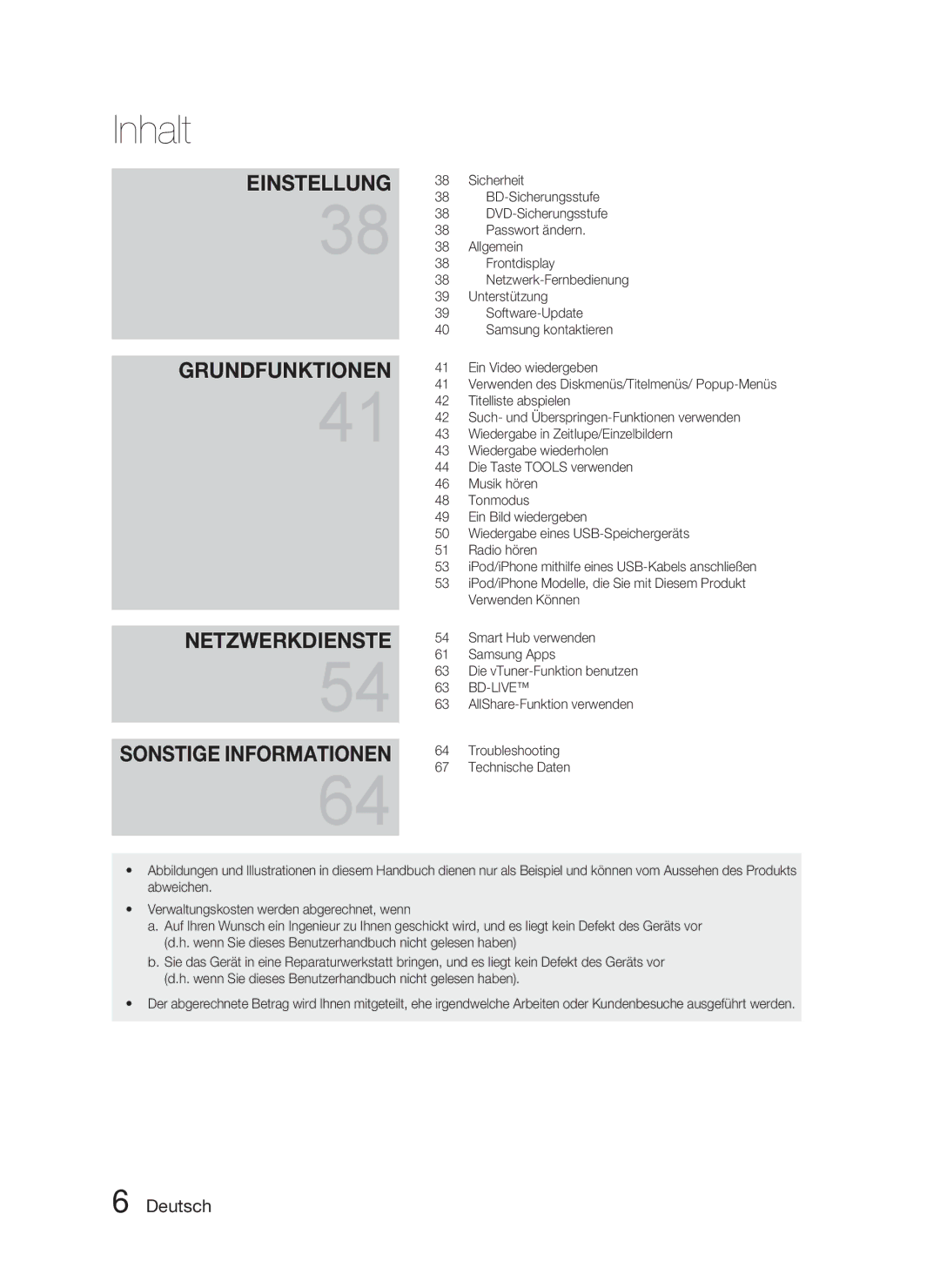 Samsung HT-D4500/EN manual BD-Sicherungsstufe, DVD-Sicherungsstufe, Passwort ändern, Allgemein, Frontdisplay, Unterstützung 