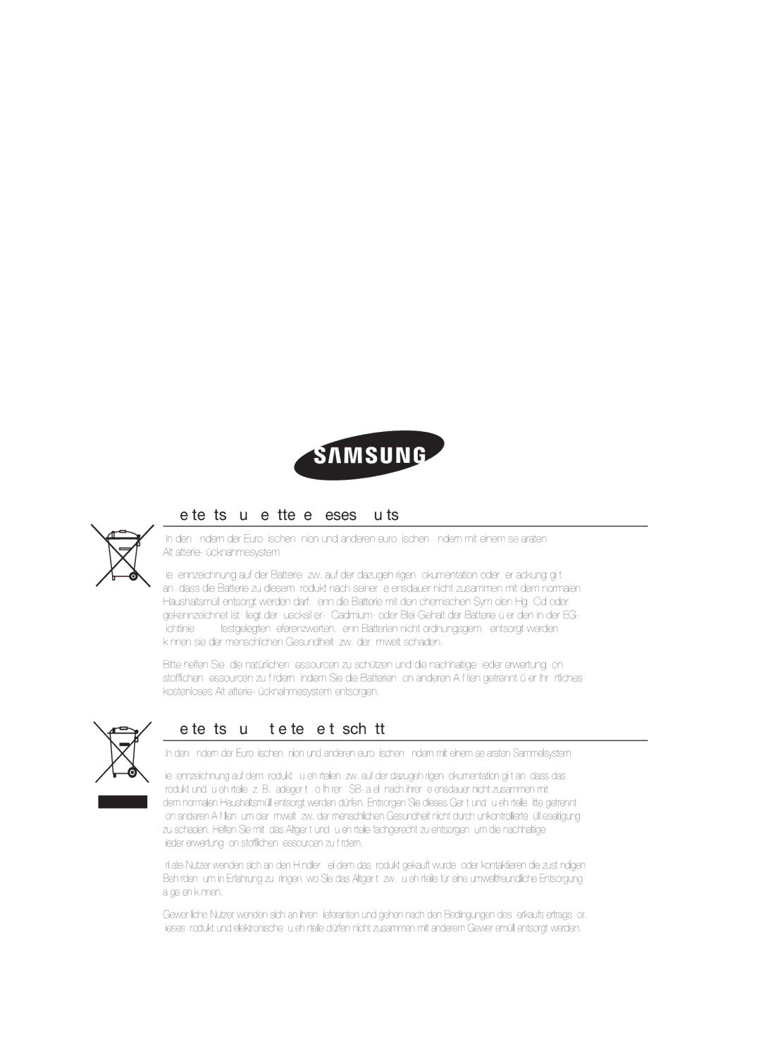 Samsung HT-D4500/EN Korrekte Entsorgung der Batterien dieses Produkts, Korrekte Entsorgung von Altgeräten Elektroschrott 