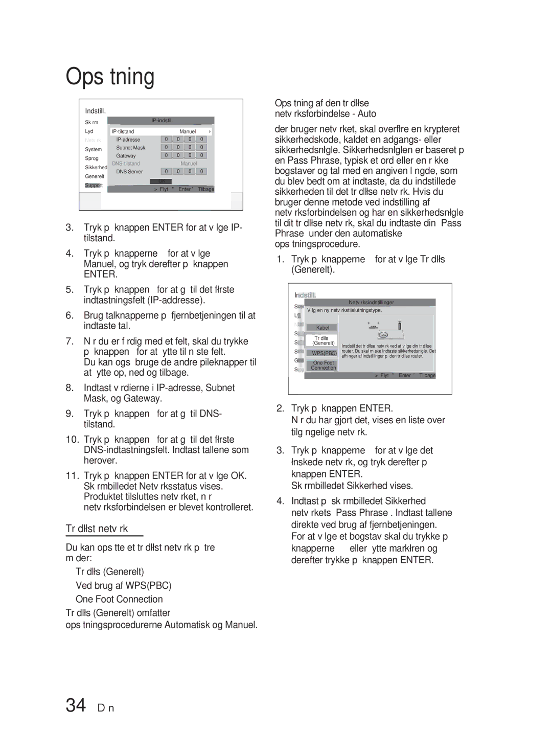 Samsung HT-D4500/XE manual Trådløst netværk, Opsætning af den trådløse netværksforbindelse Auto 