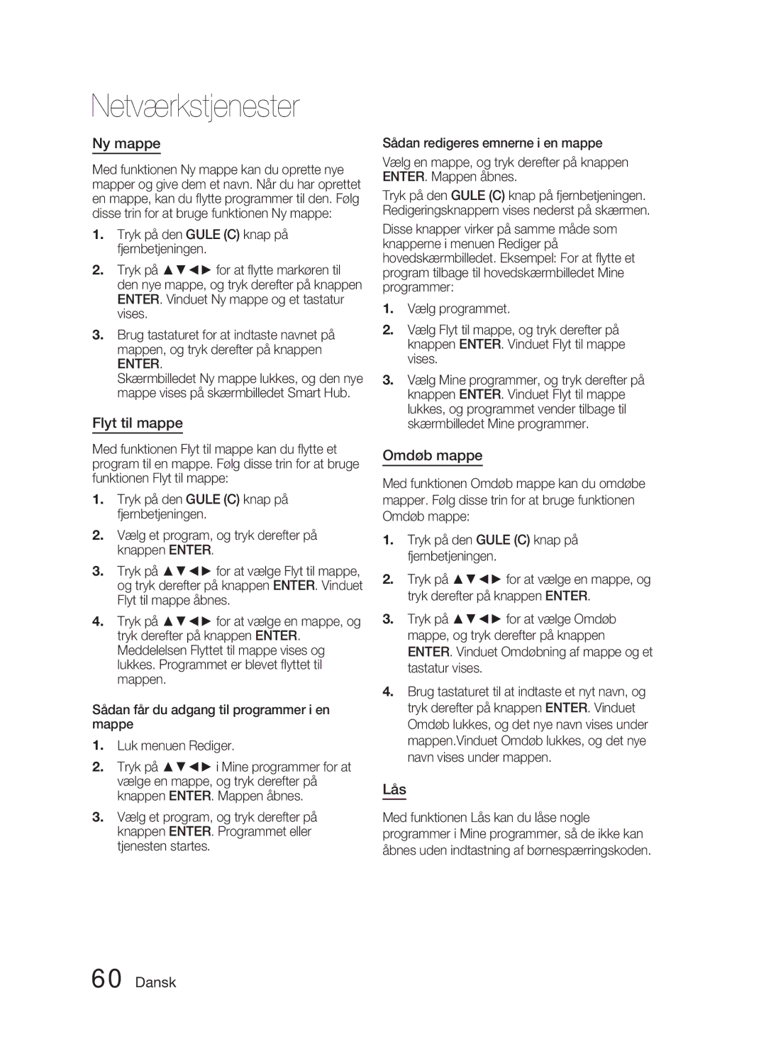 Samsung HT-D4500/XE manual Ny mappe, Flyt til mappe, Omdøb mappe, Lås 