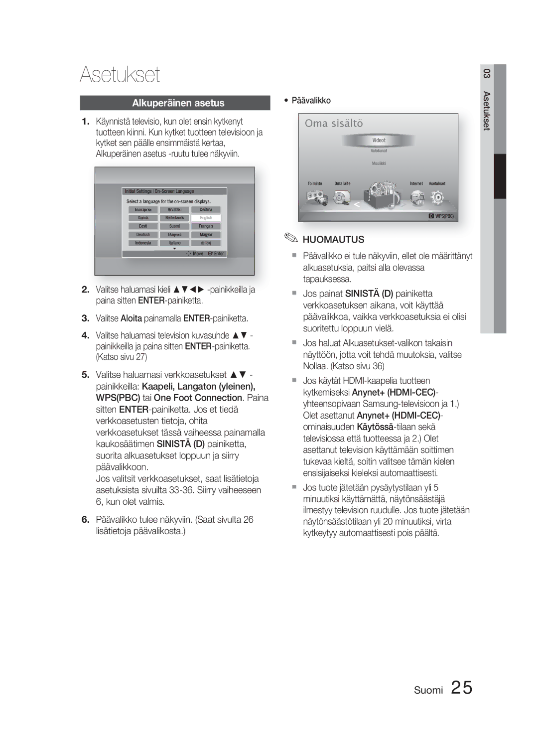 Samsung HT-D4500/XE manual Asetukset, Alkuperäinen asetus 