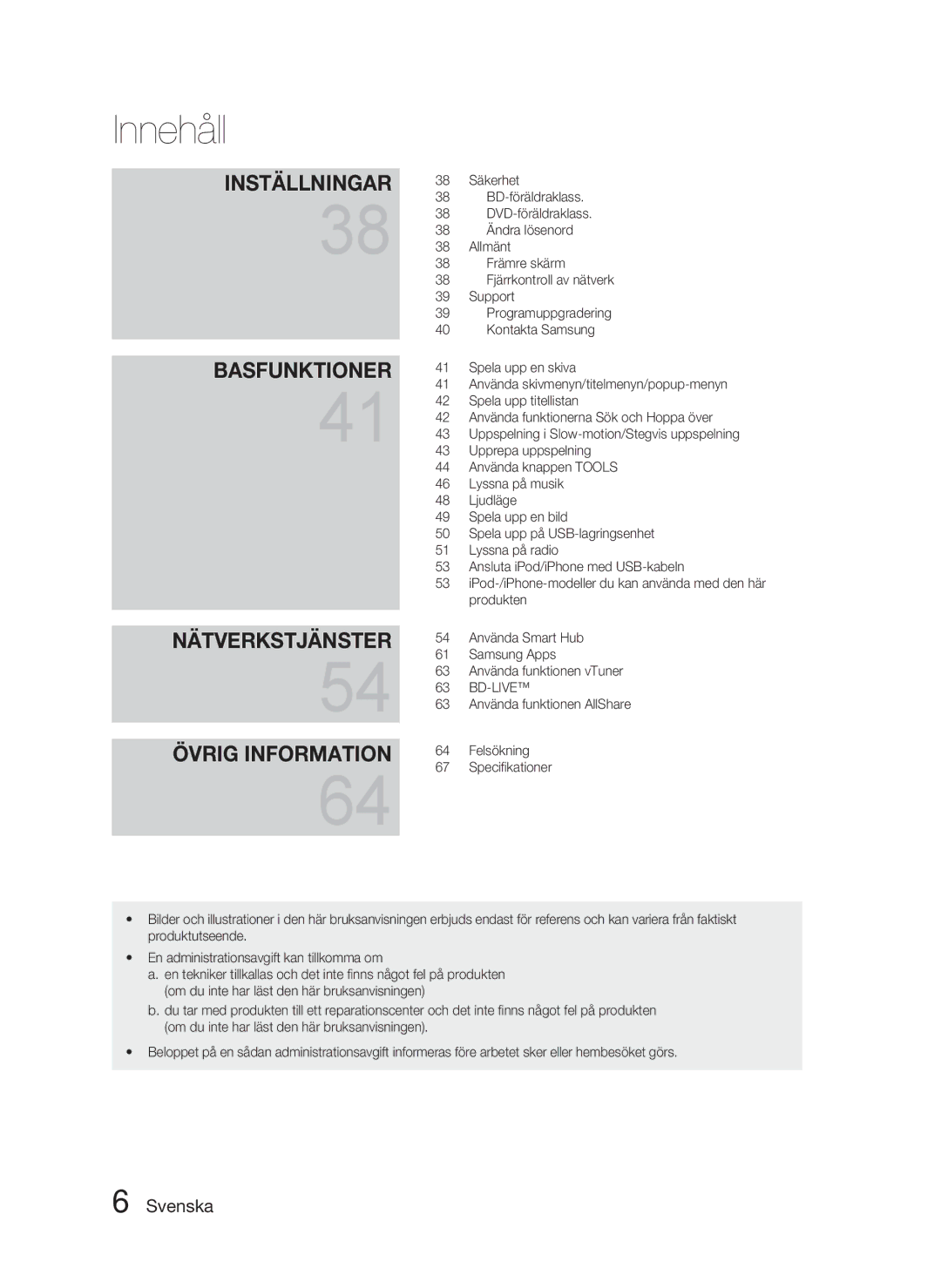 Samsung HT-D4500/XE manual Nätverkstjänster Övrig Information 