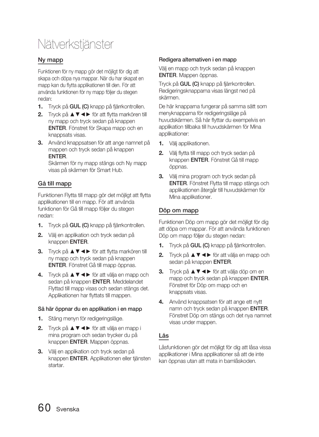 Samsung HT-D4500/XE manual Ny mapp, Gå till mapp, Döp om mapp, Lås 