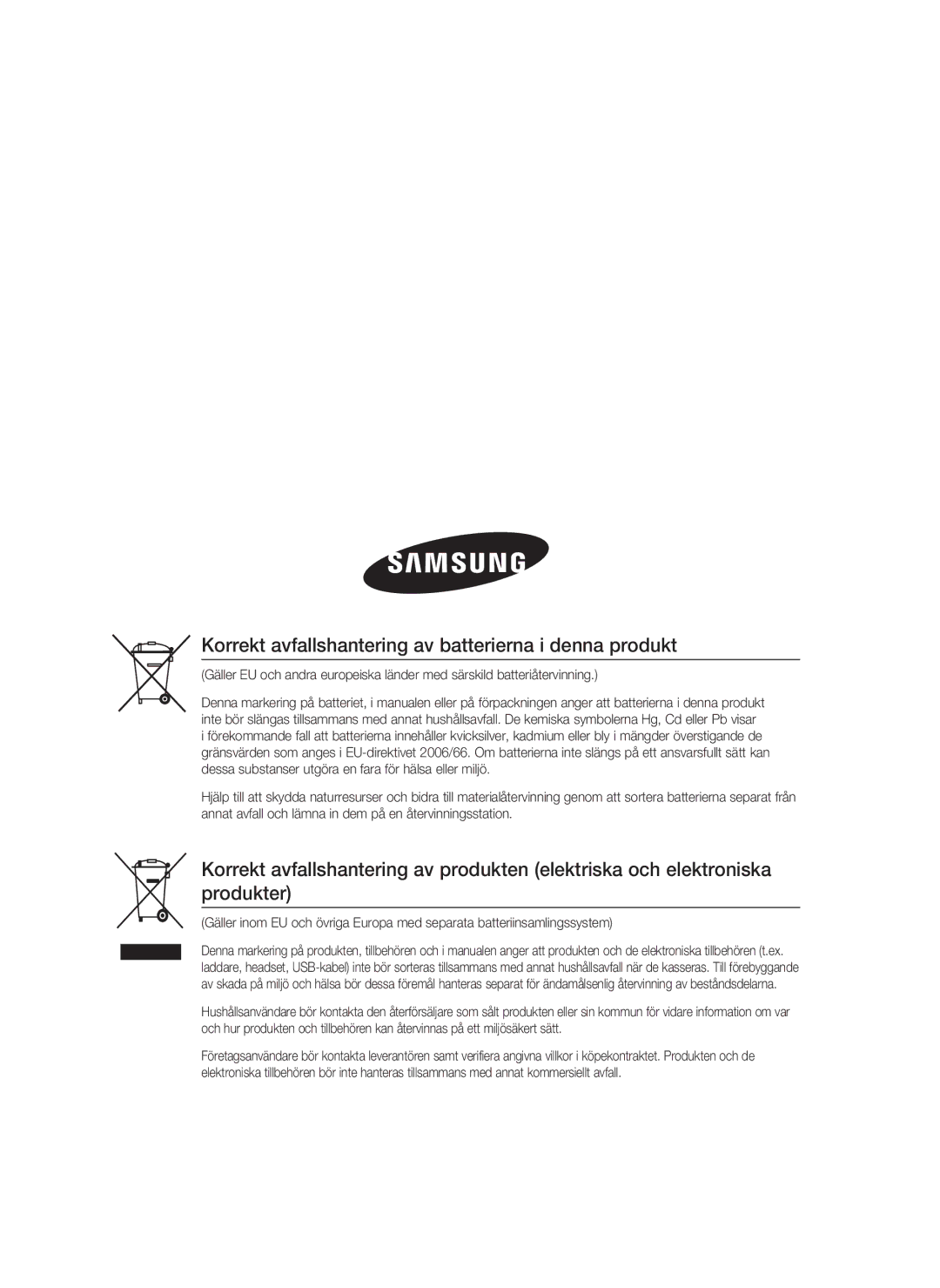 Samsung HT-D4500/XE manual Korrekt avfallshantering av batterierna i denna produkt 