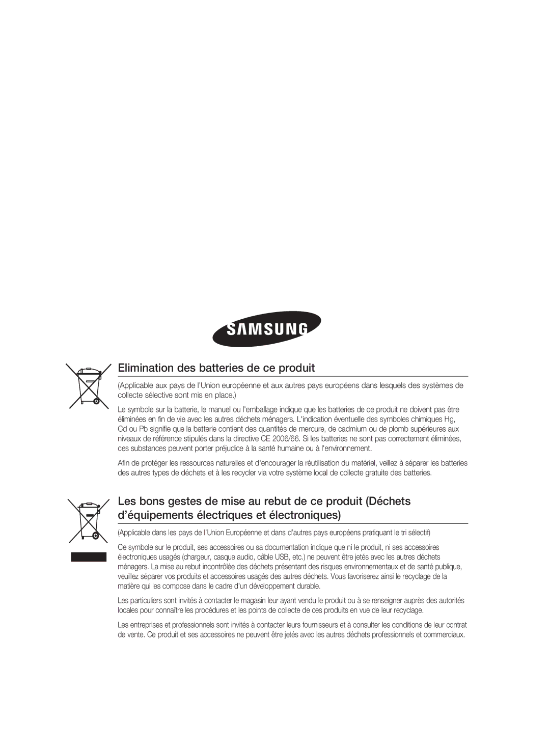 Samsung HT-D4500/ZF manual Elimination des batteries de ce produit 