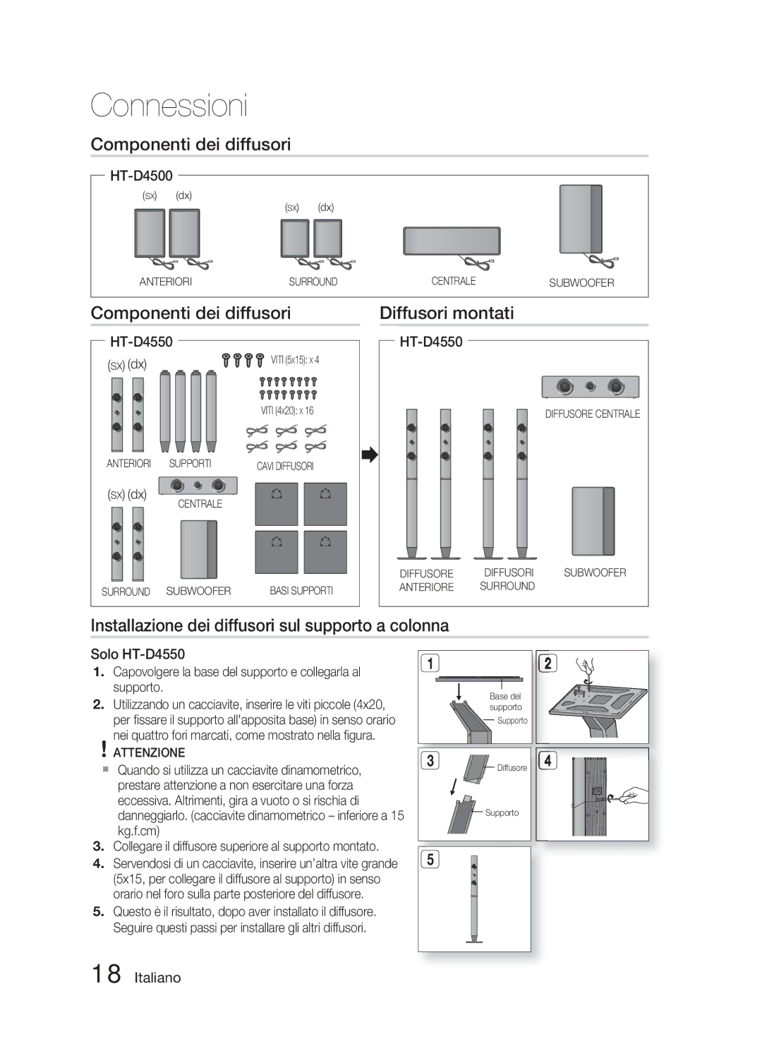 Samsung HT-D4500/ZF Componenti dei diffusori Diffusori montati, Installazione dei diffusori sul supporto a colonna 