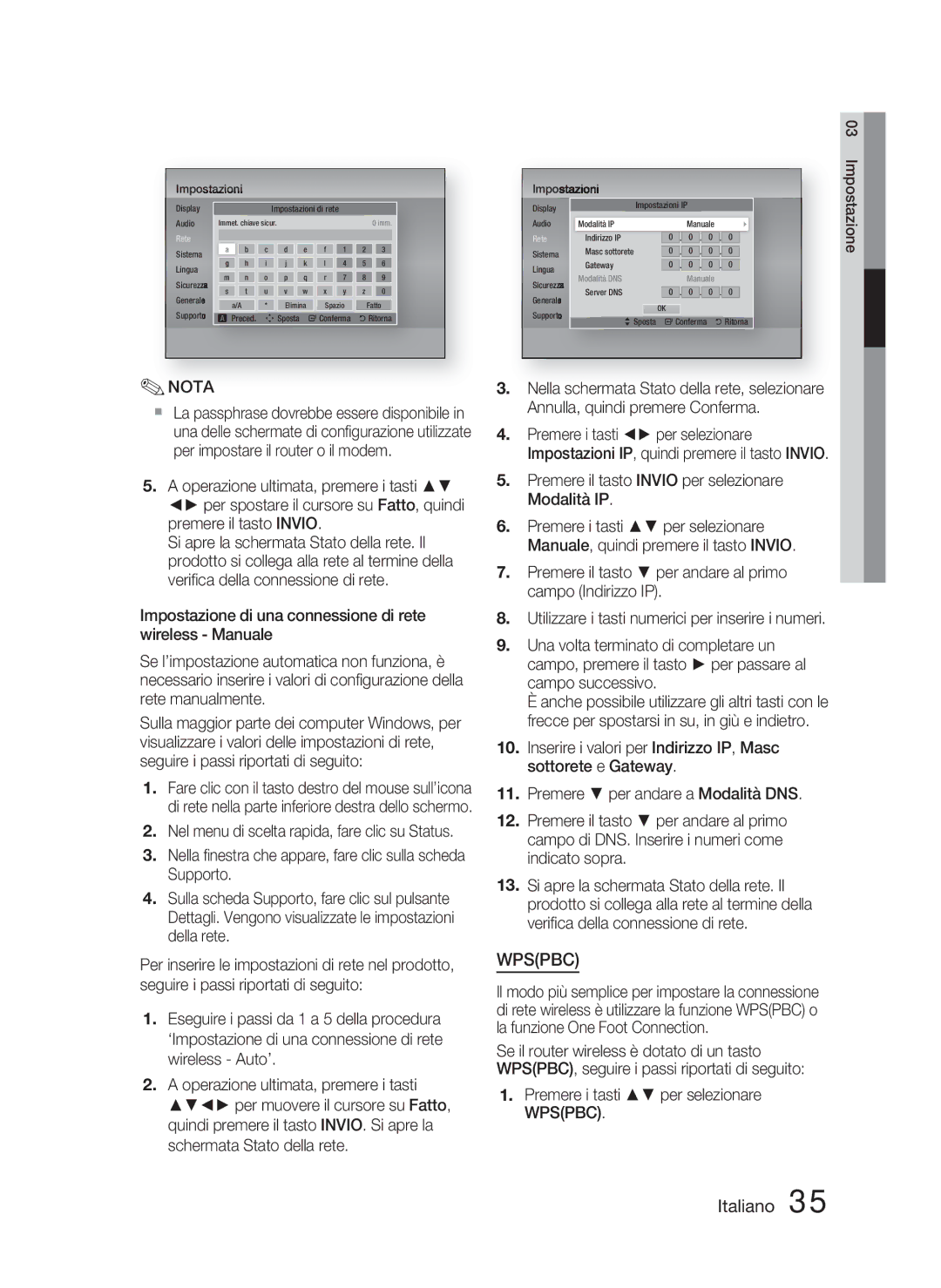 Samsung HT-D4500/ZF manual Premere i tasti per selezionare Wpspbc 