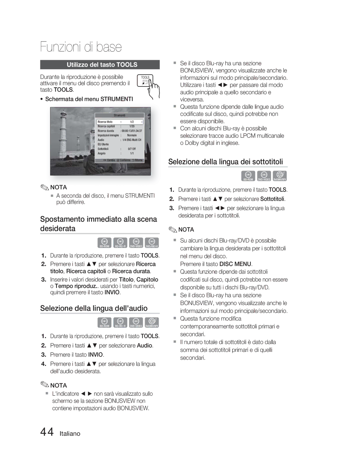 Samsung HT-D4500/ZF manual Spostamento immediato alla scena desiderata, Selezione della lingua dellaudio 