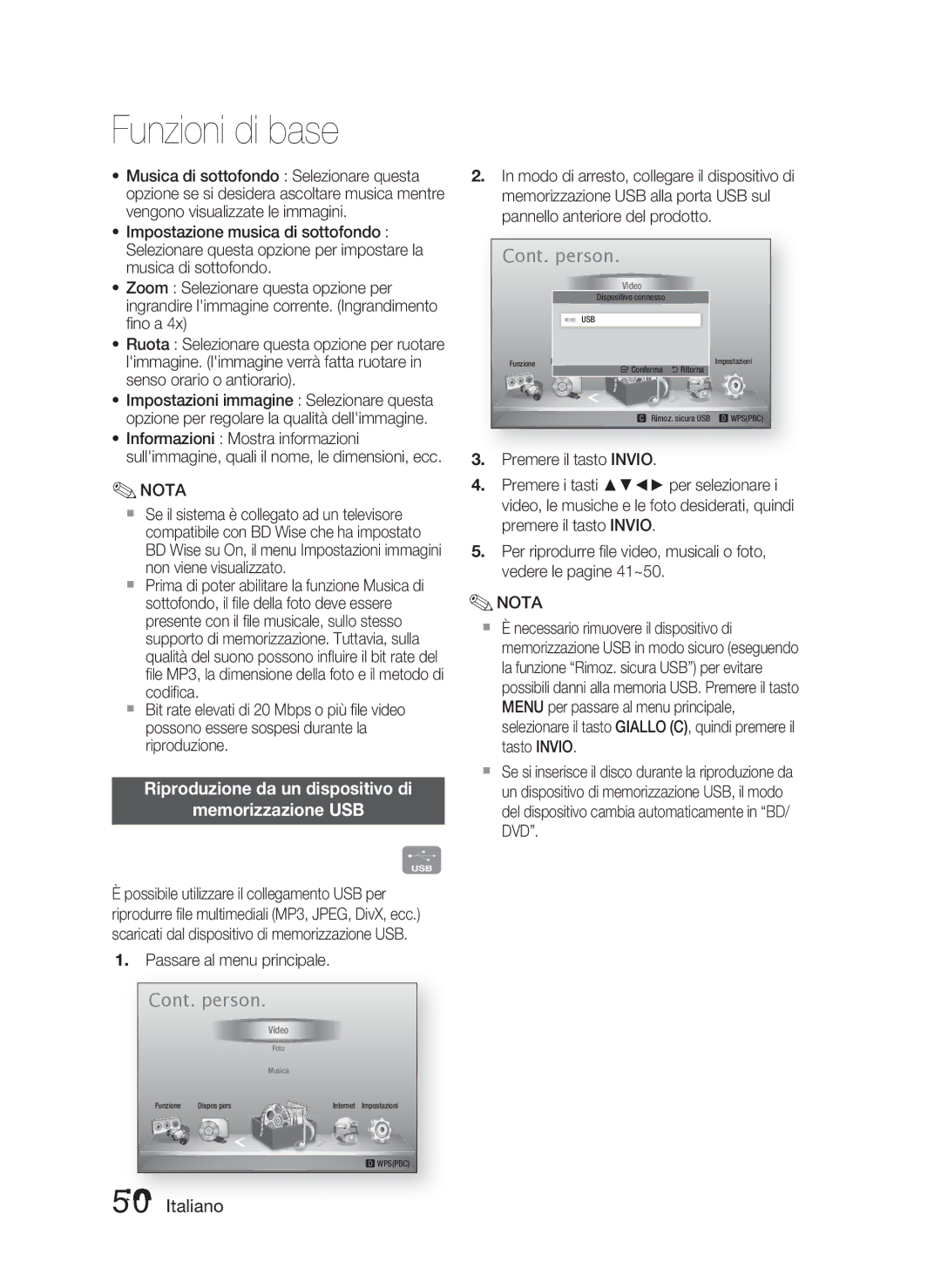 Samsung HT-D4500/ZF manual Riproduzione da un dispositivo di Memorizzazione USB, Passare al menu principale 