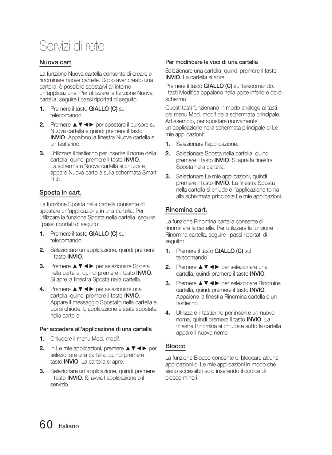 Samsung HT-D4500/ZF manual Nuova cart, Sposta in cart, Rinomina cart, Blocco 