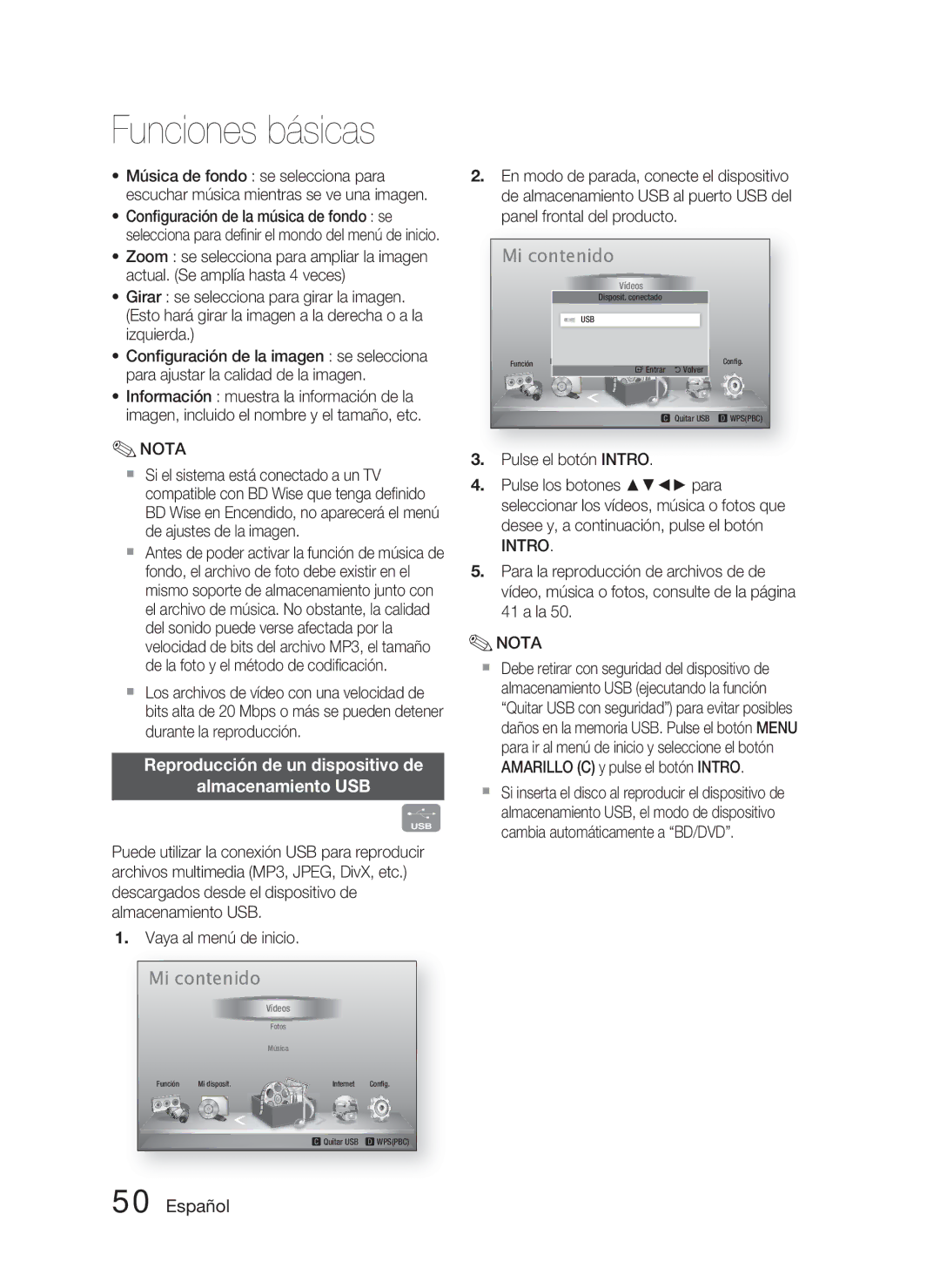 Samsung HT-D4500/ZF manual Reproducción de un dispositivo de Almacenamiento USB, Pulse el botón Intro 