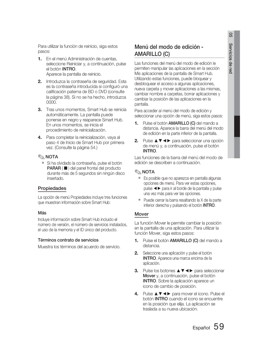 Samsung HT-D4500/ZF manual Menú del modo de edición, Propiedades, Mover, Más 