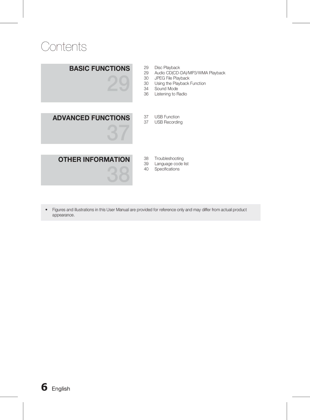 Samsung HT-D453HK/XV, HT-D453K/XV Basic Functions Advanced Functions, Troubleshooting Language code list Specifications 