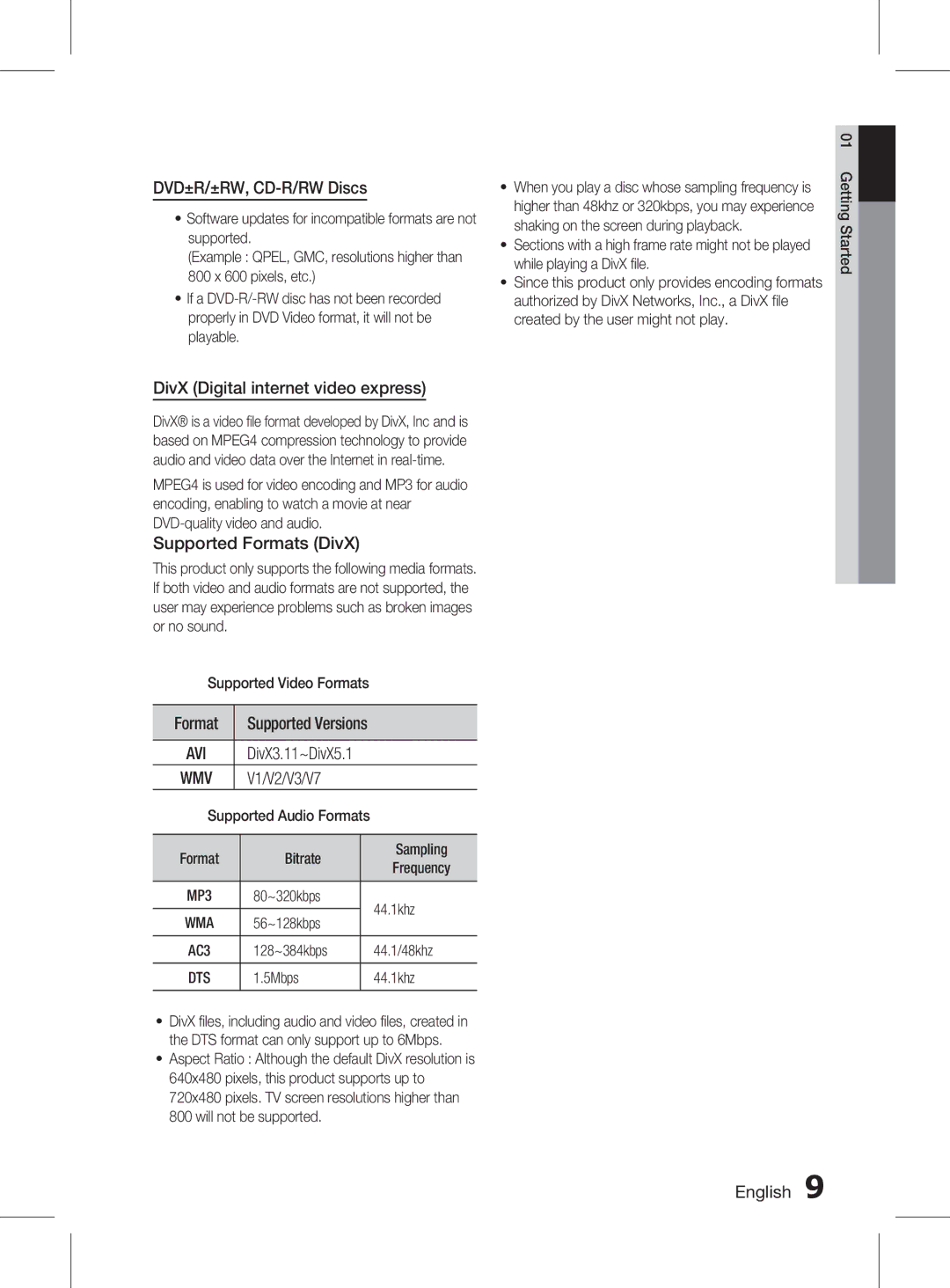 Samsung HT-D453HK/XV DVD±R/±RW, CD-R/RW Discs, DivX Digital internet video express, Supported Formats DivX, V1/V2/V3/V7 