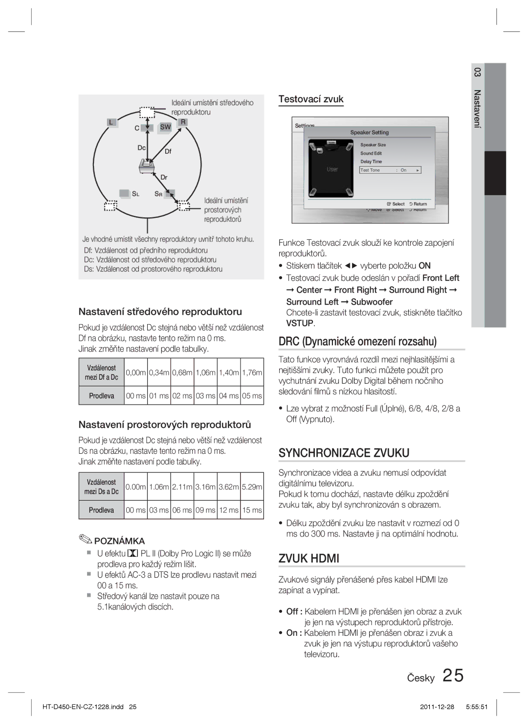 Samsung HT-D455/XE, HT-D455/EN, HT-D455/XY manual DRC Dynamické omezení rozsahu, Synchronizace Zvuku, Zvuk Hdmi 