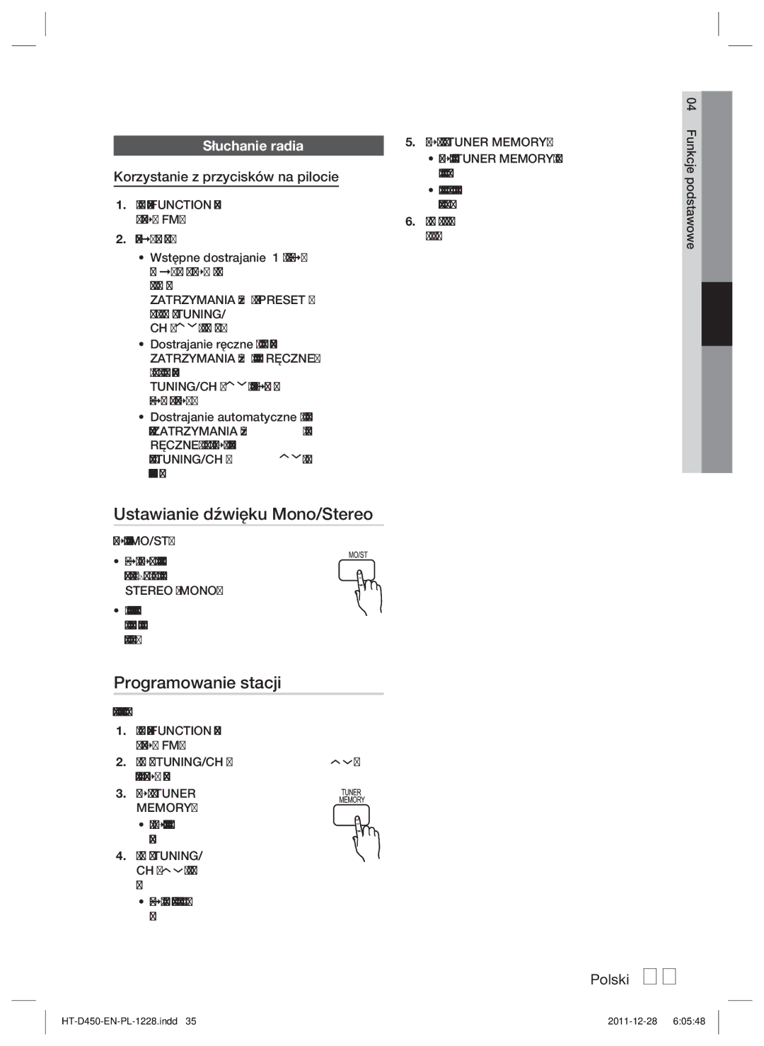 Samsung HT-D455/XY, HT-D455/EN, HT-D455/XE Korzystanie z przycisków na pilocie, RĘCZNE, a następnie naciśnij i przytrzymaj 