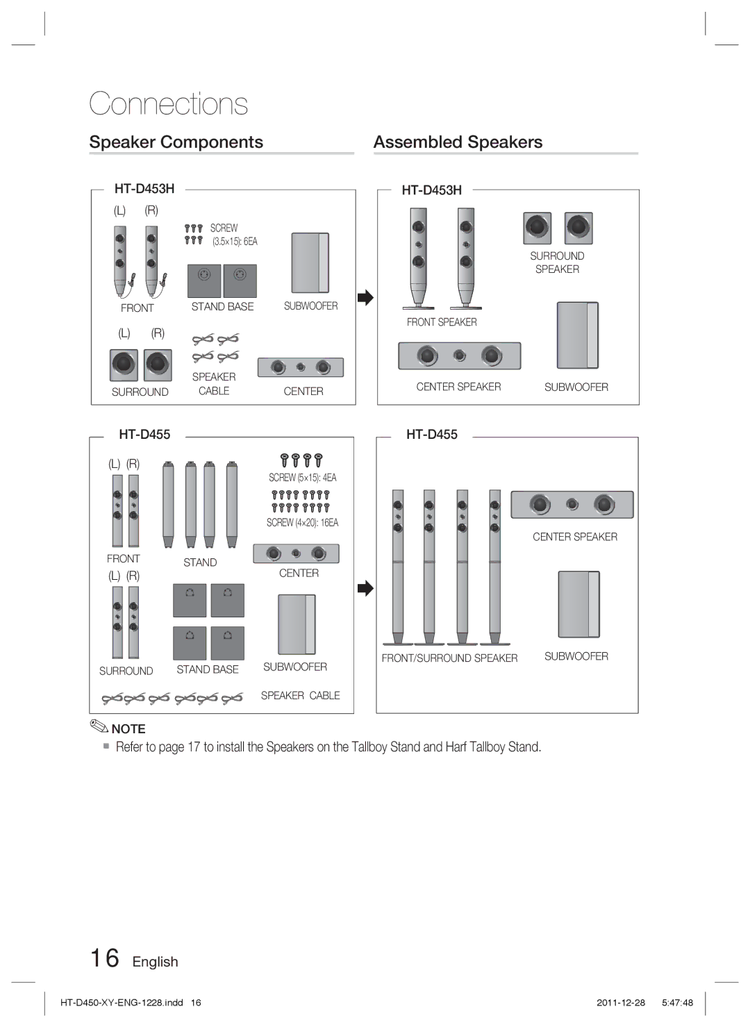 Samsung HT-D455/XE, HT-D455/EN, HT-D455/XY Speaker Components Assembled Speakers, HT-D453H, Screw 5×15 4EA Screw 4×20 16EA 