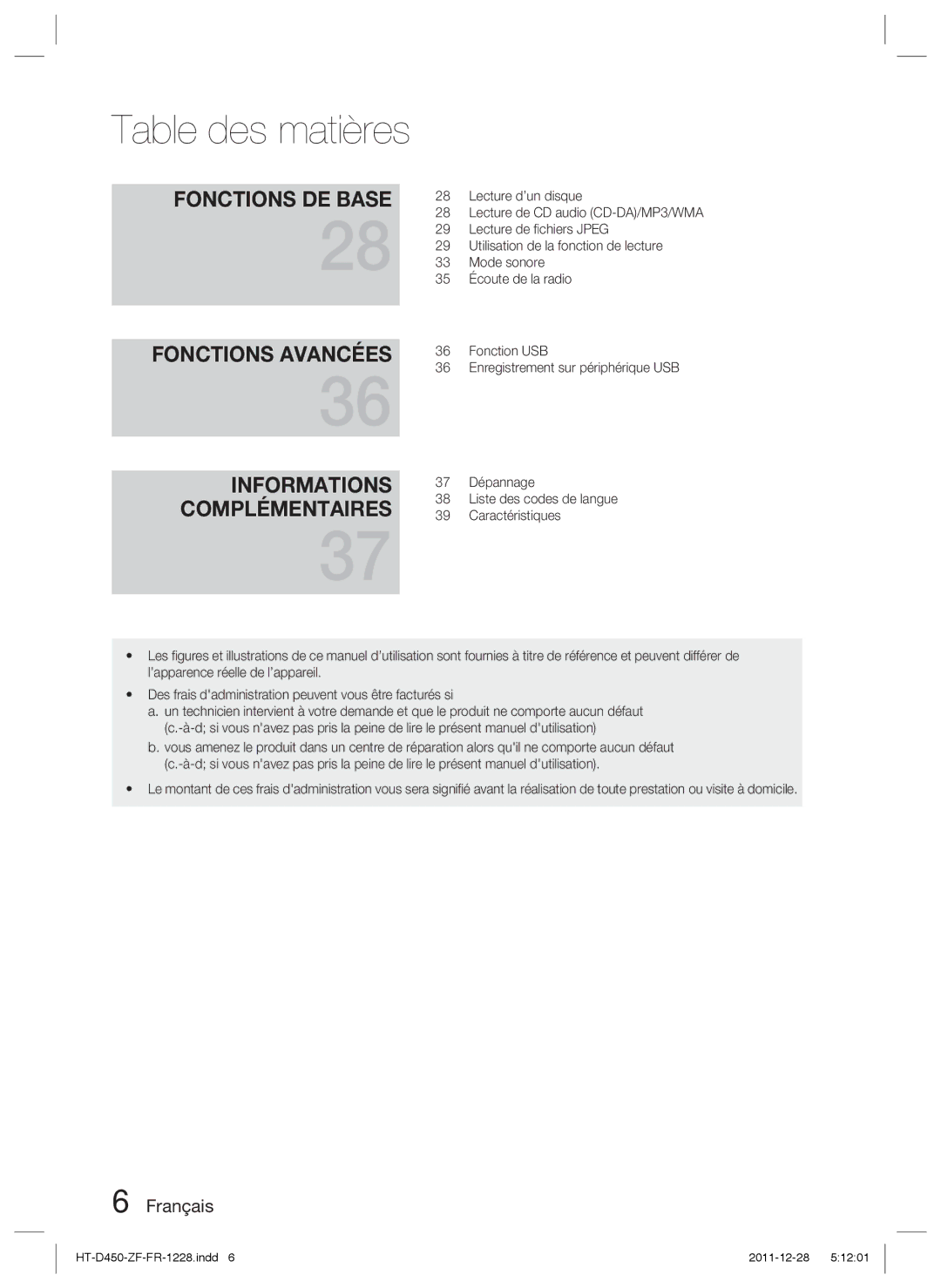 Samsung HT-D455/EN manual Lecture d’un disque, Lecture de ﬁchiers Jpeg, Utilisation de la fonction de lecture, Mode sonore 