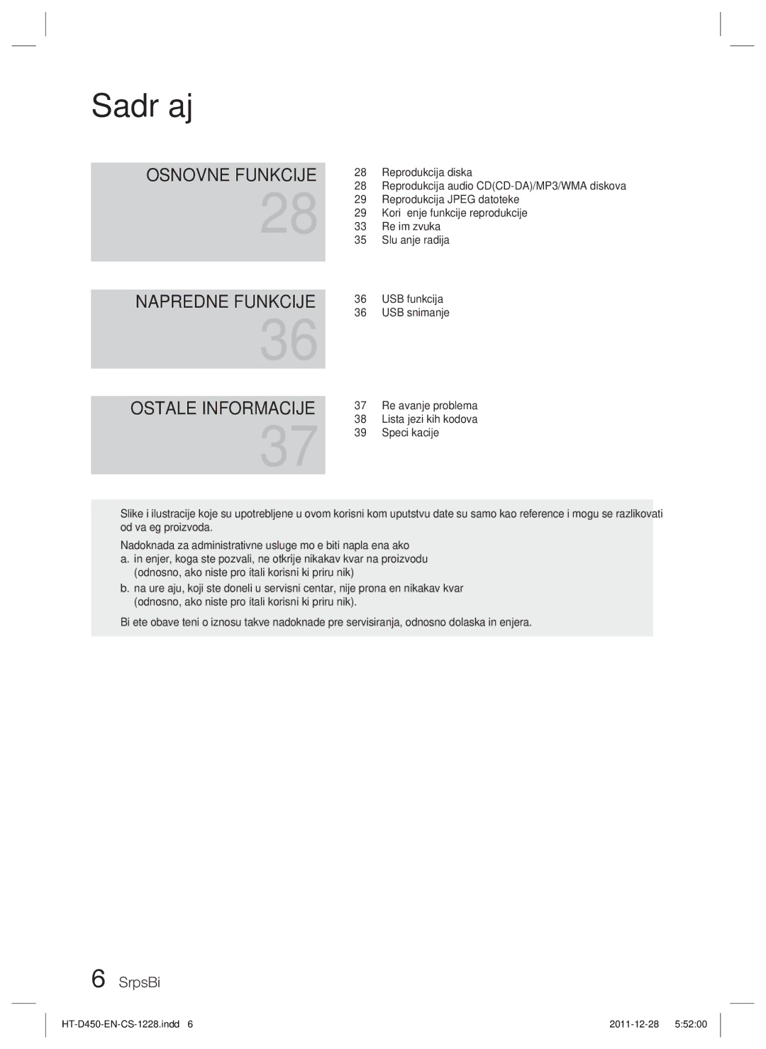 Samsung HT-D455/EN manual Reprodukcija diska, Reprodukcija Jpeg datoteke, Korišćenje funkcije reprodukcije, Režim zvuka 