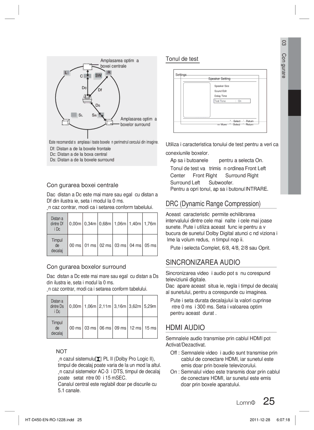 Samsung HT-D455/EN manual DRC Dynamic Range Compression, Sincronizarea Audio, Hdmi Audio 