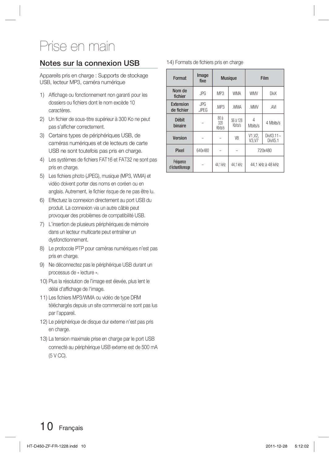 Samsung HT-D455/ZF manual Format Image Musique Film 