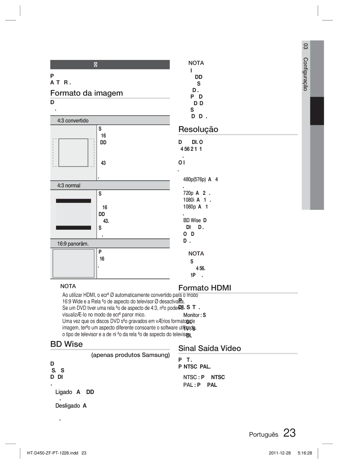 Samsung HT-D455/ZF manual Formato da imagem, Resolução, Sinal Saída Vídeo, Visualização 