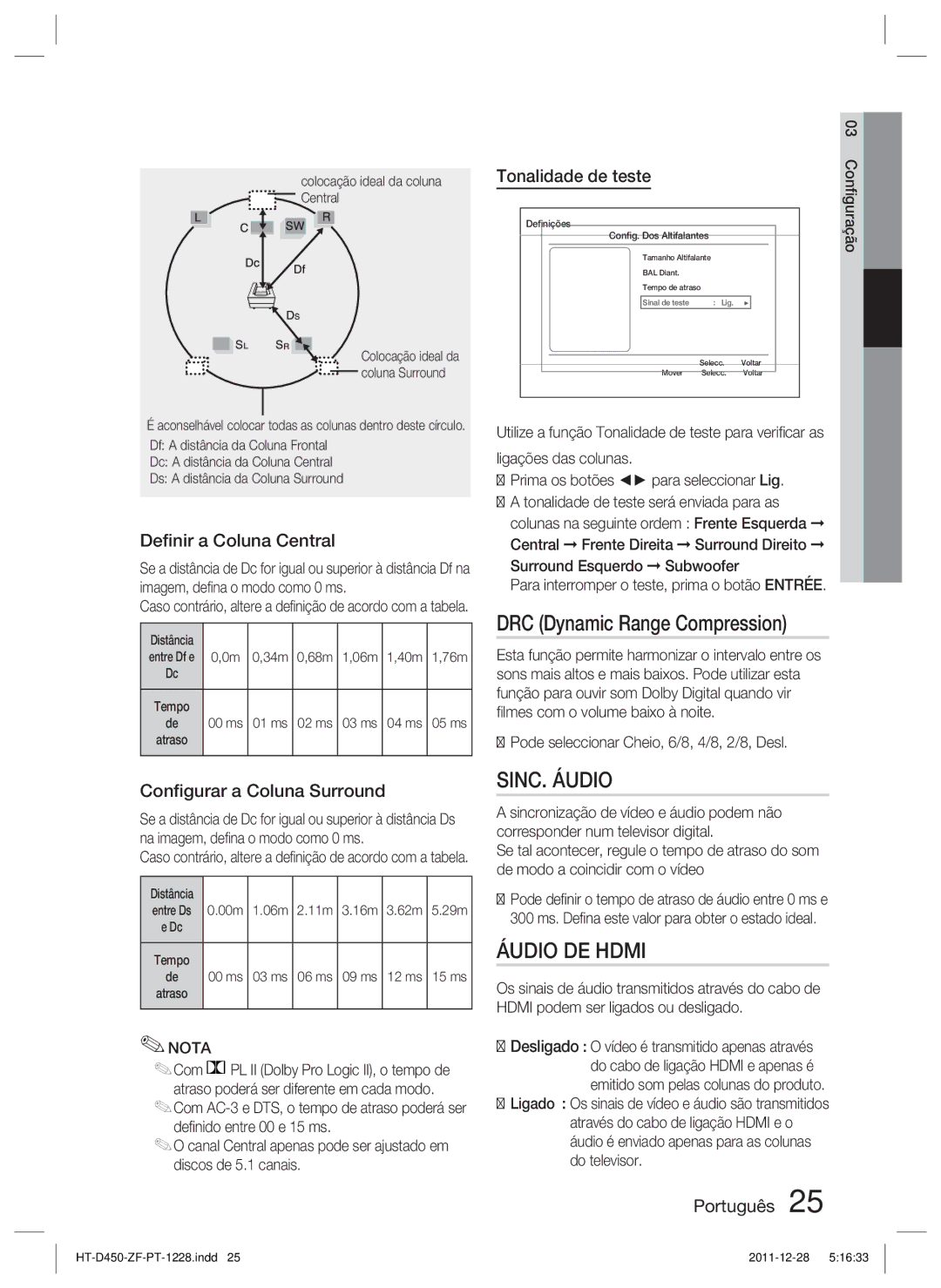 Samsung HT-D455/ZF manual DRC Dynamic Range Compression, SINC. Áudio, Áudio DE Hdmi 