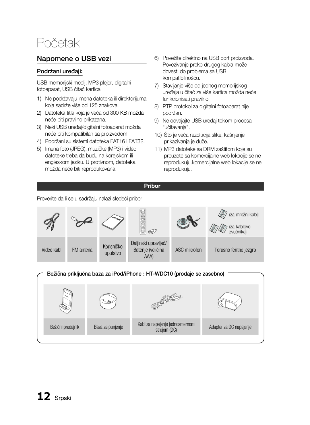 Samsung HT-D5000/EN manual Početak, Pribor 