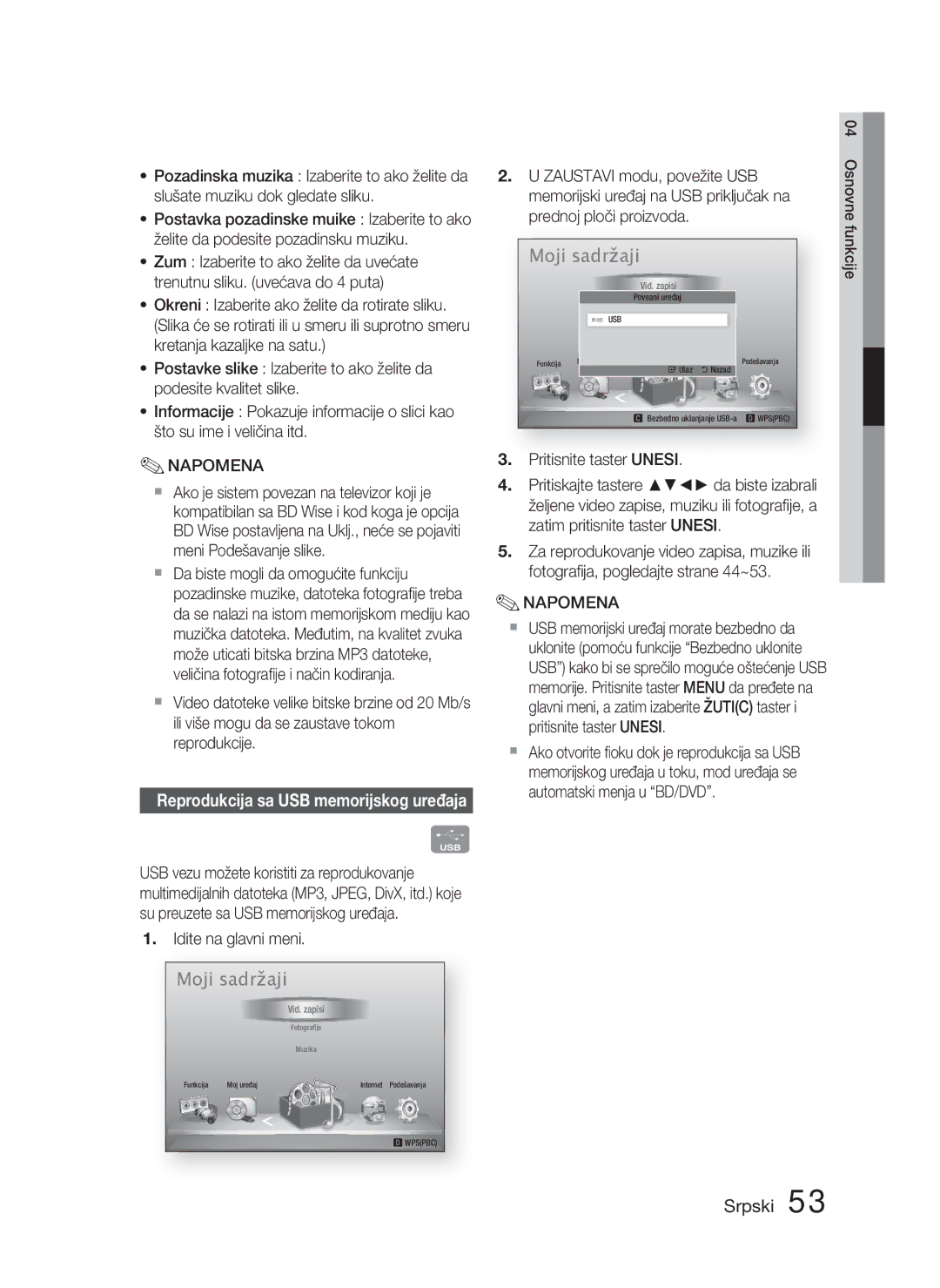 Samsung HT-D5000/EN manual Idite na glavni meni, Reprodukcija sa USB memorijskog uređaja 