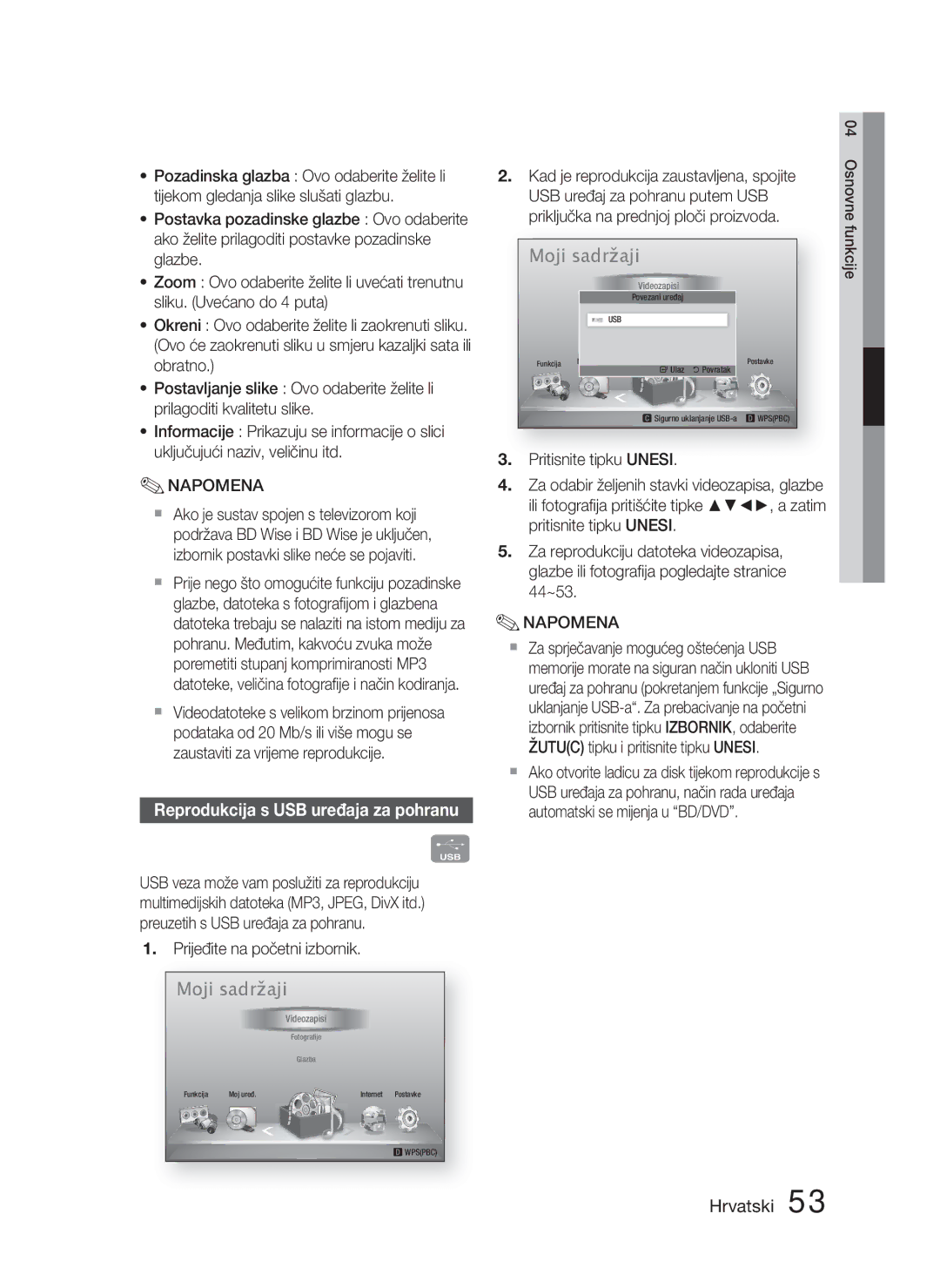 Samsung HT-D5000/EN manual Reprodukcija s USB uređaja za pohranu, Prijeđite na početni izbornik 