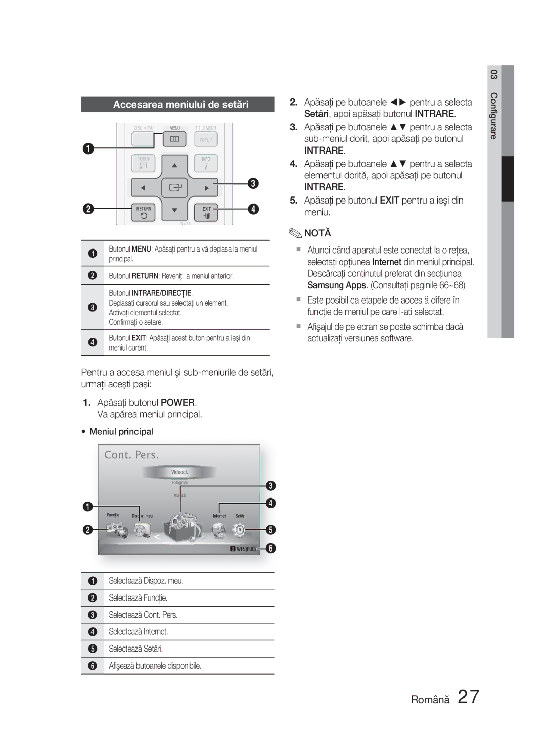 Samsung HT-D5000/EN manual Accesarea meniului de setări, Intrare 