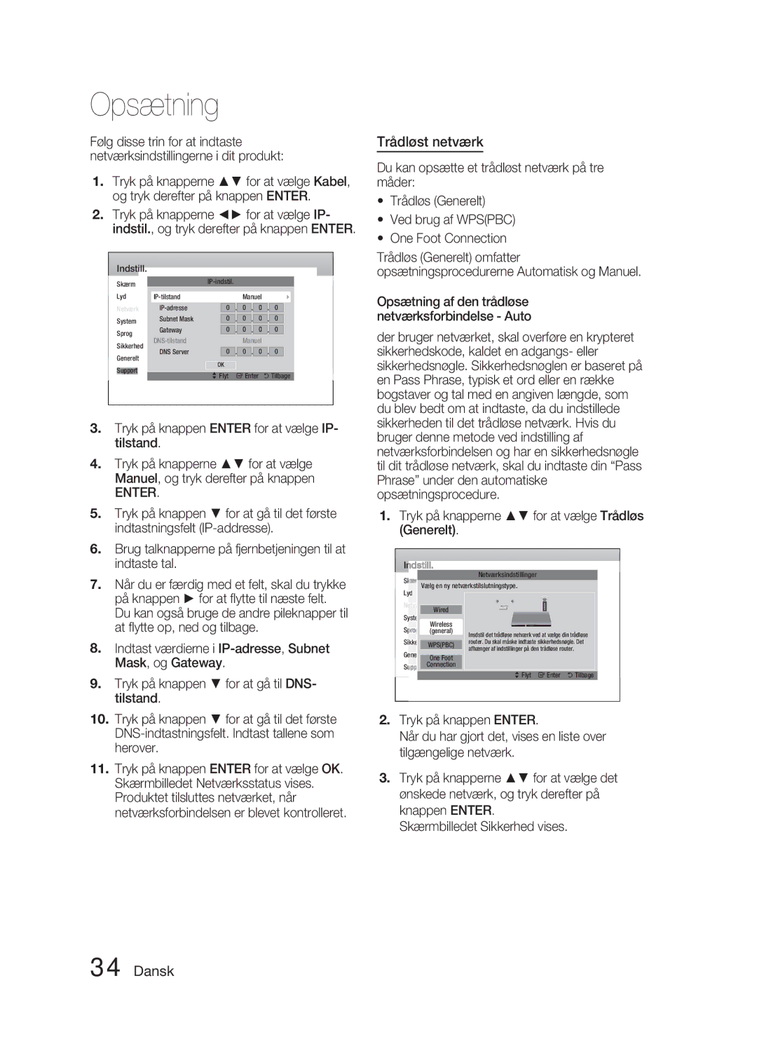 Samsung HT-D5000/XE manual Trådløst netværk, Opsætning af den trådløse netværksforbindelse Auto 