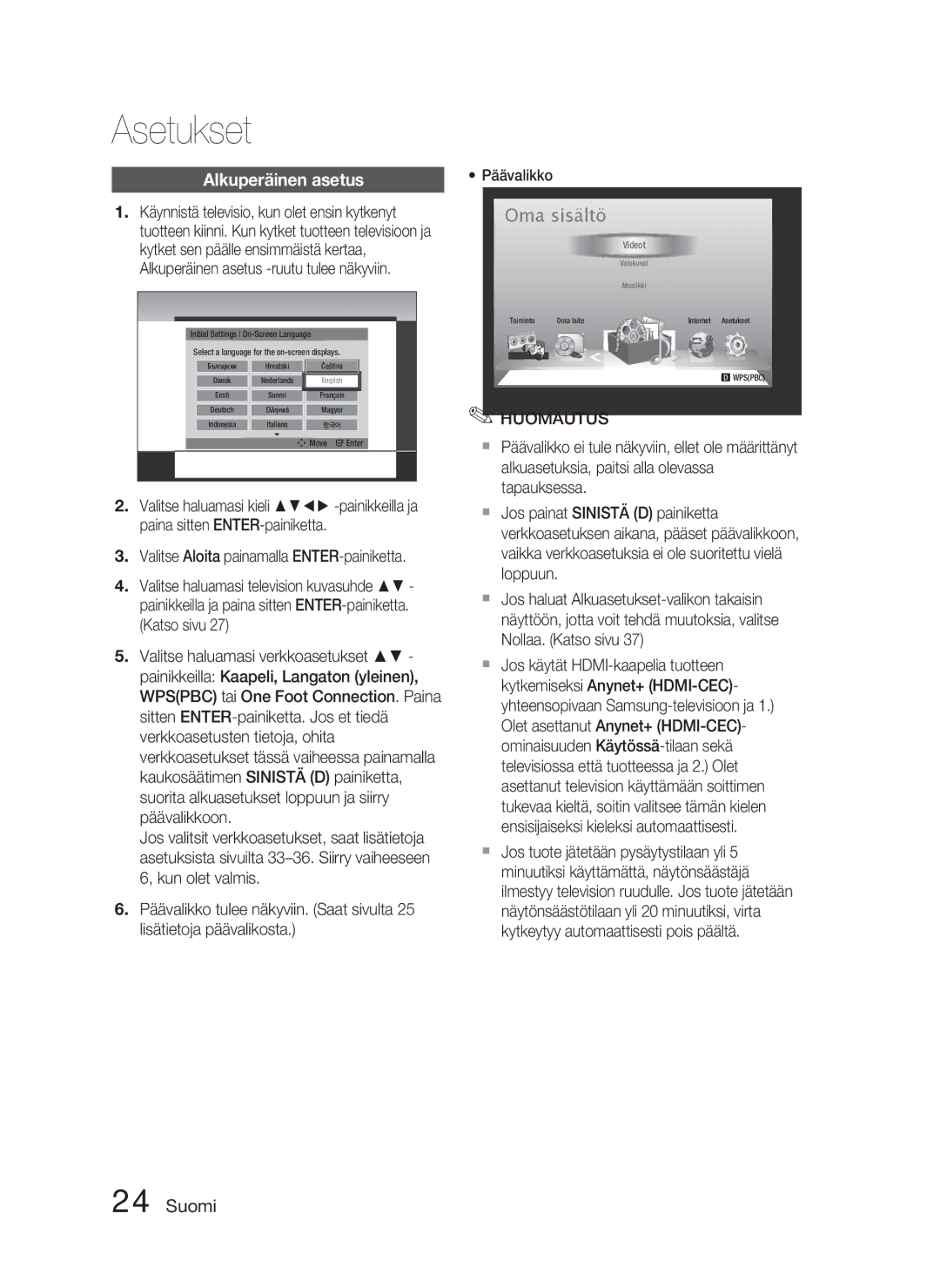 Samsung HT-D5000/XE manual Asetukset, Alkuperäinen asetus 