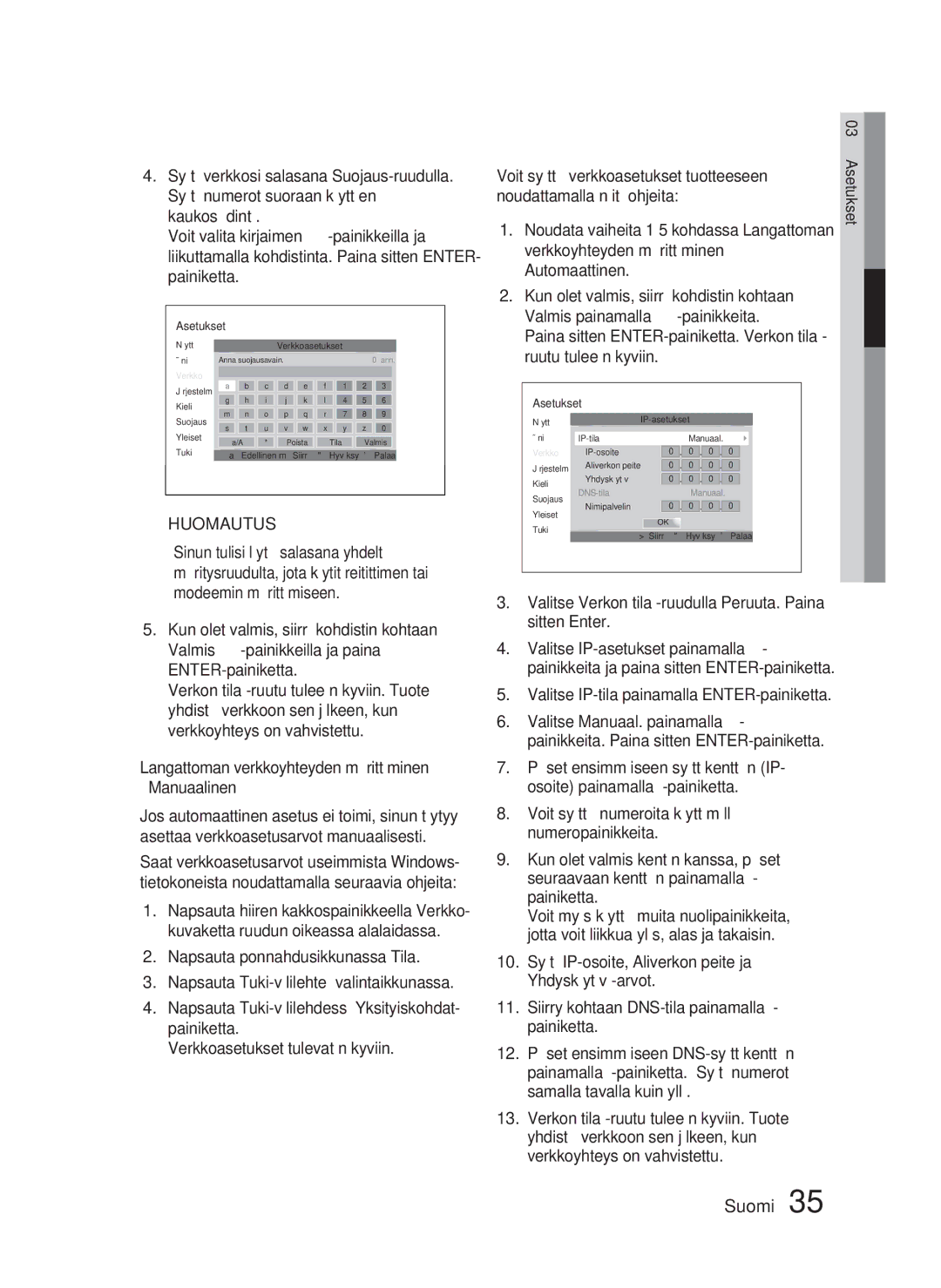 Samsung HT-D5000/XE manual Langattoman verkkoyhteyden määrittäminen Manuaalinen, Noudattamalla näitä ohjeita 