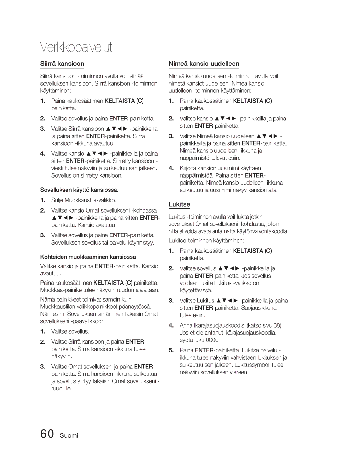 Samsung HT-D5000/XE manual Siirrä kansioon, Nimeä kansio uudelleen, Lukitse 