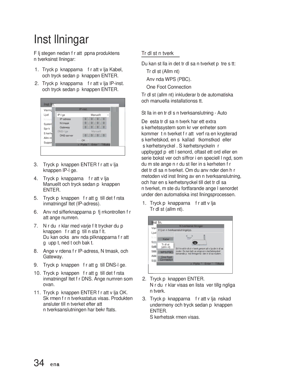 Samsung HT-D5000/XE manual Trådlöst nätverk, Ställa in en trådlös nätverksanslutning Auto 