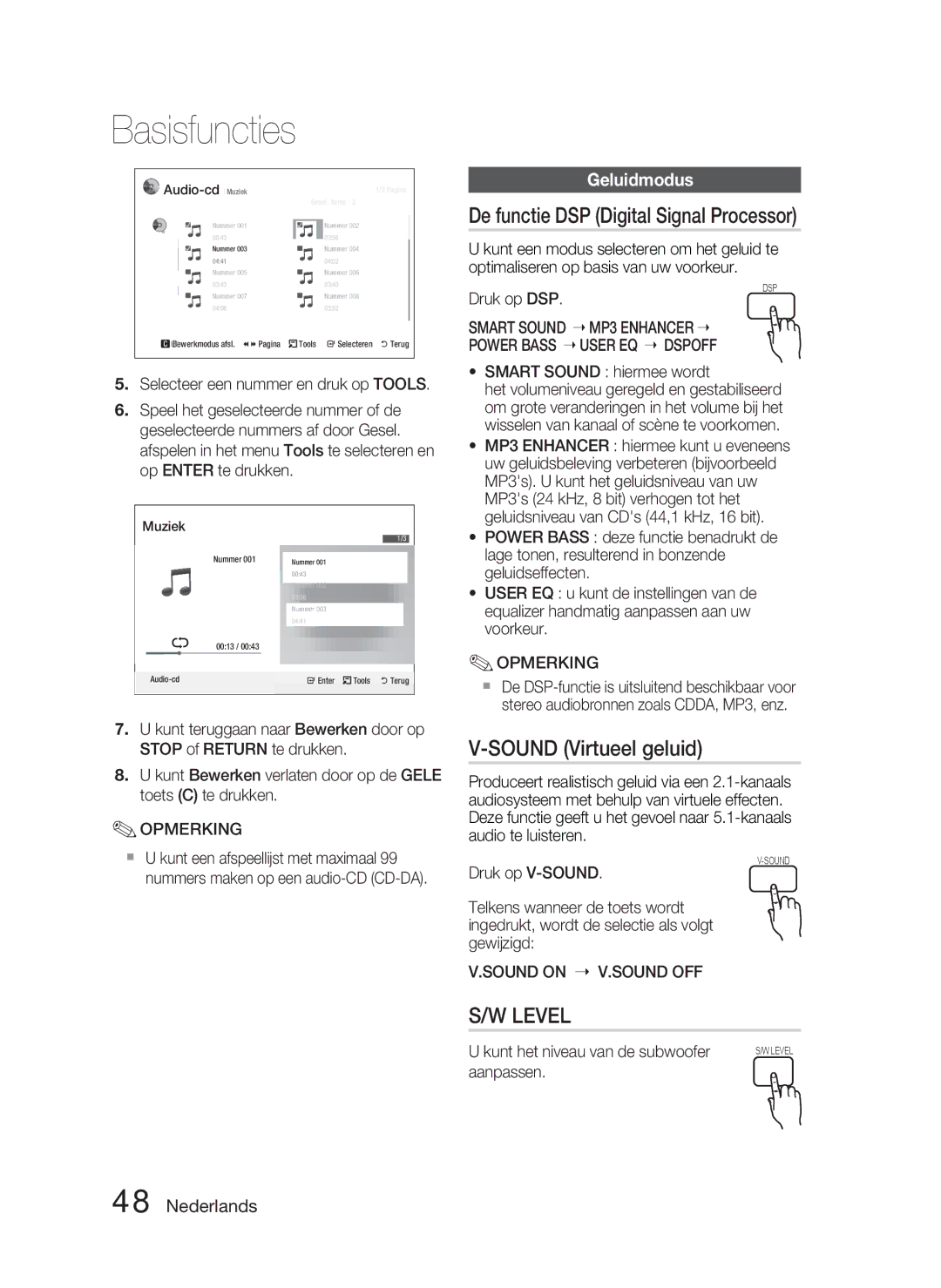 Samsung HT-D5000/XN, HT-D5000/EN, HT-D5000/ZF De functie DSP Digital Signal Processor, Sound Virtueel geluid, Geluidmodus 