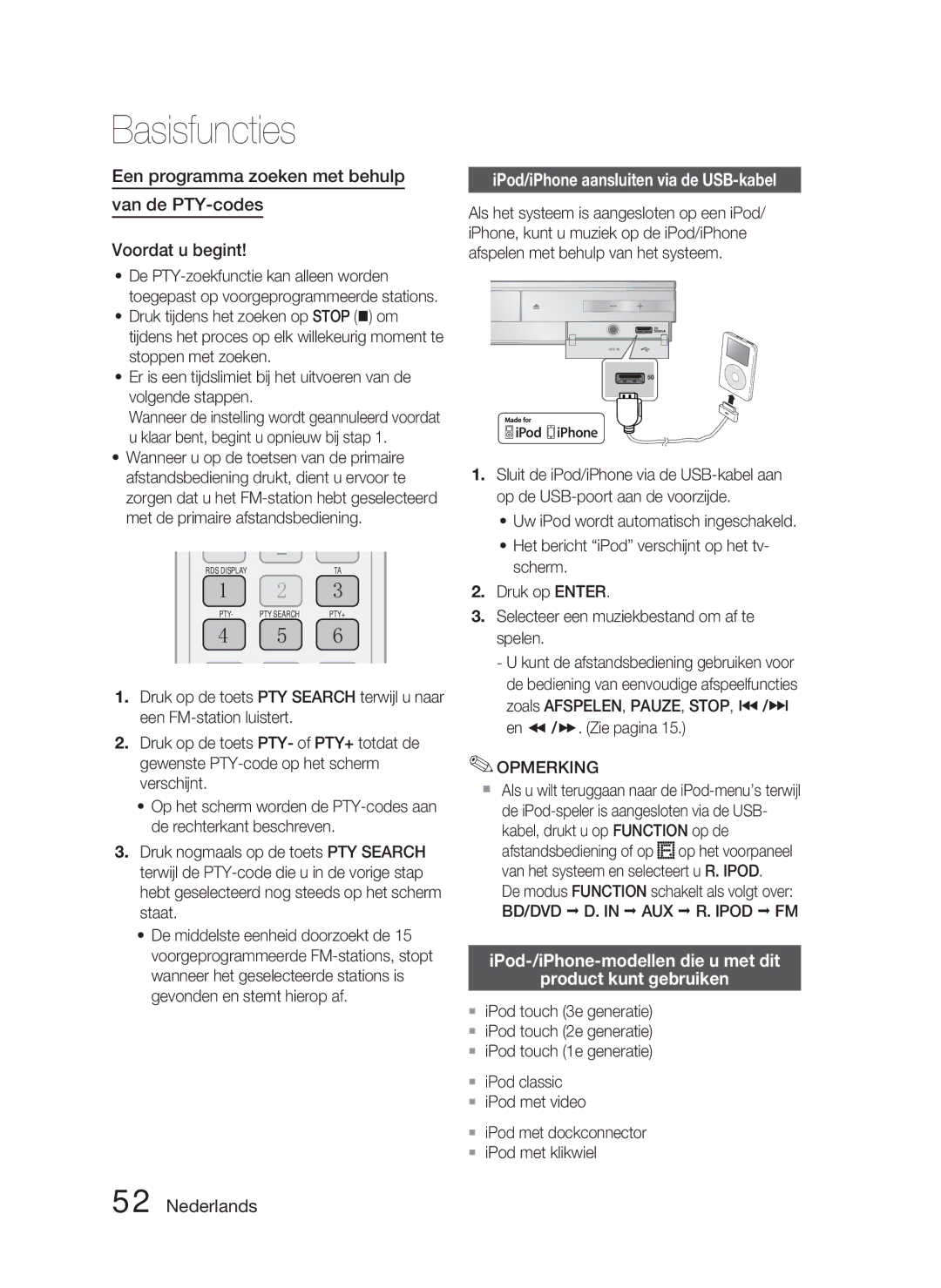 Samsung HT-D5000/EN IPod/iPhone aansluiten via de USB-kabel, IPod-/iPhone-modellen die u met dit Product kunt gebruiken 