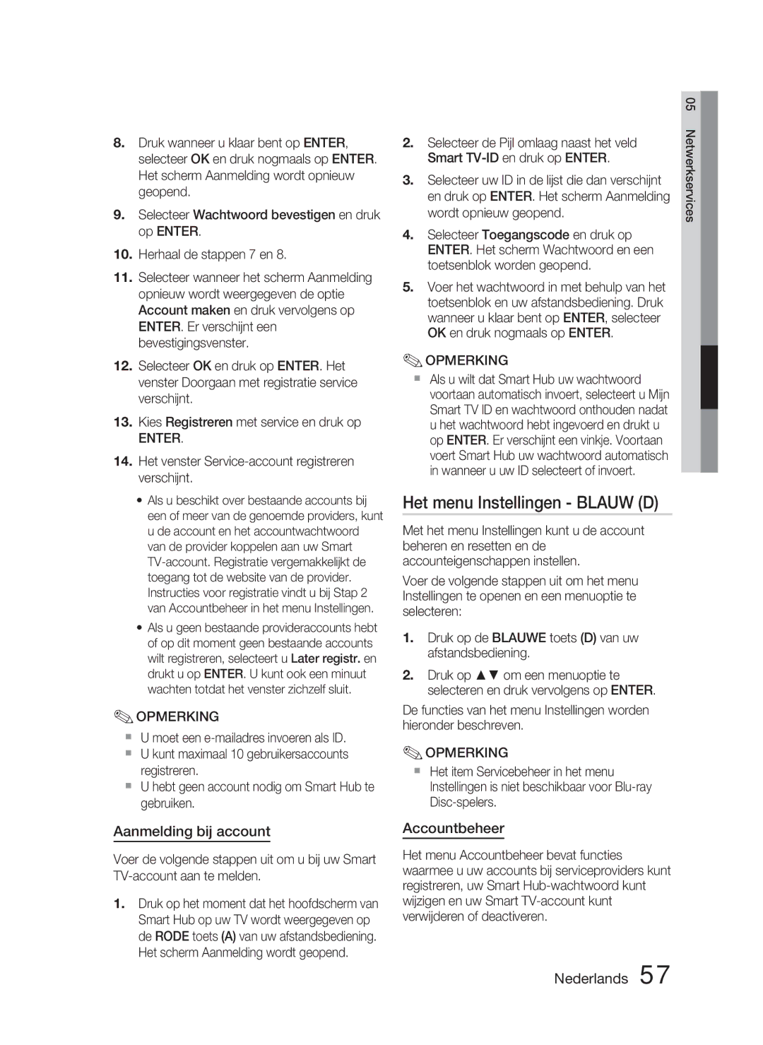 Samsung HT-D5000/XN, HT-D5000/EN, HT-D5000/ZF manual Het menu Instellingen Blauw D, Aanmelding bij account, Accountbeheer 